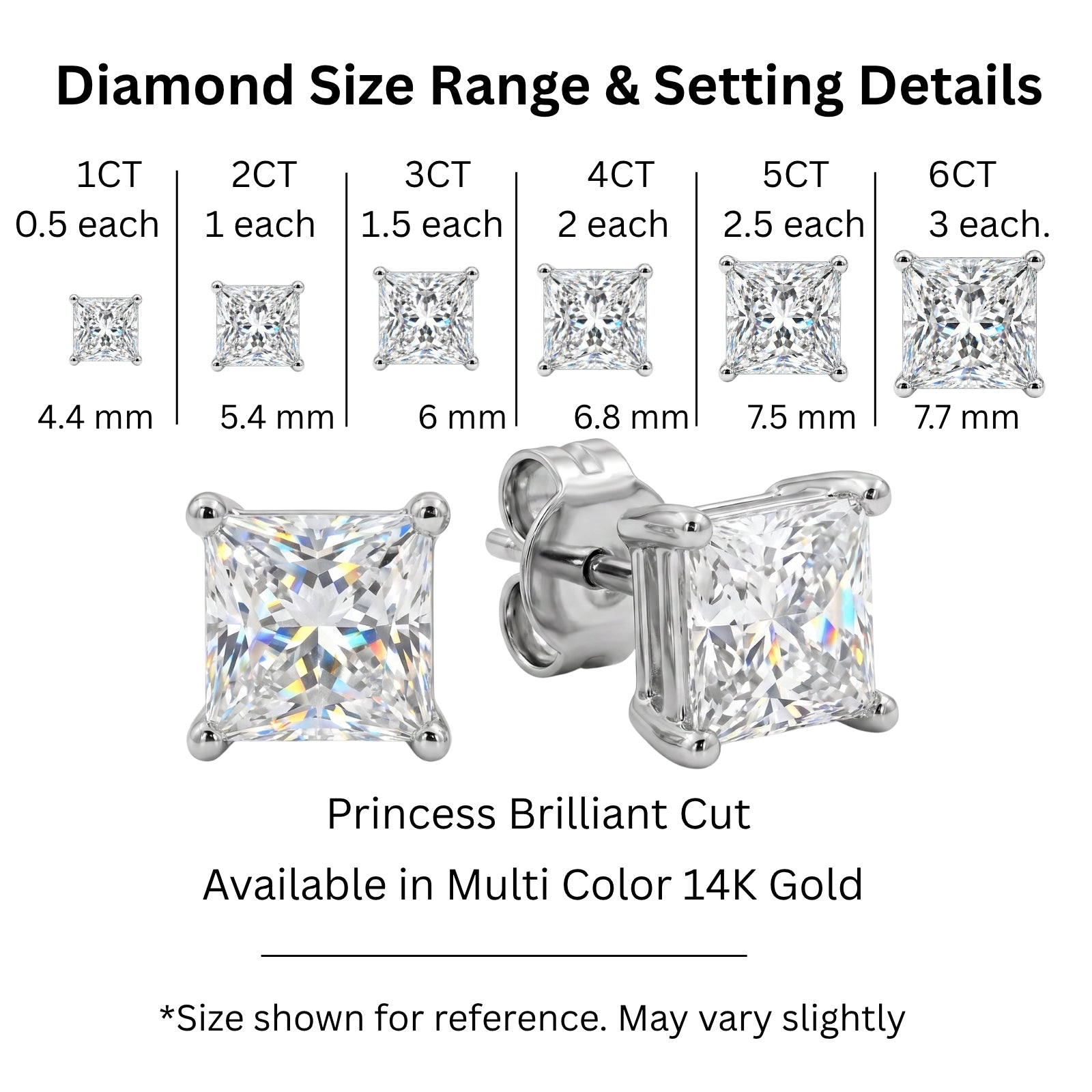 1.00 - 2.00 Carat T.W. Princess-cut Lab Grown Diamond (F/VS+) Stud Earrings with Double Notch Post & Pushback