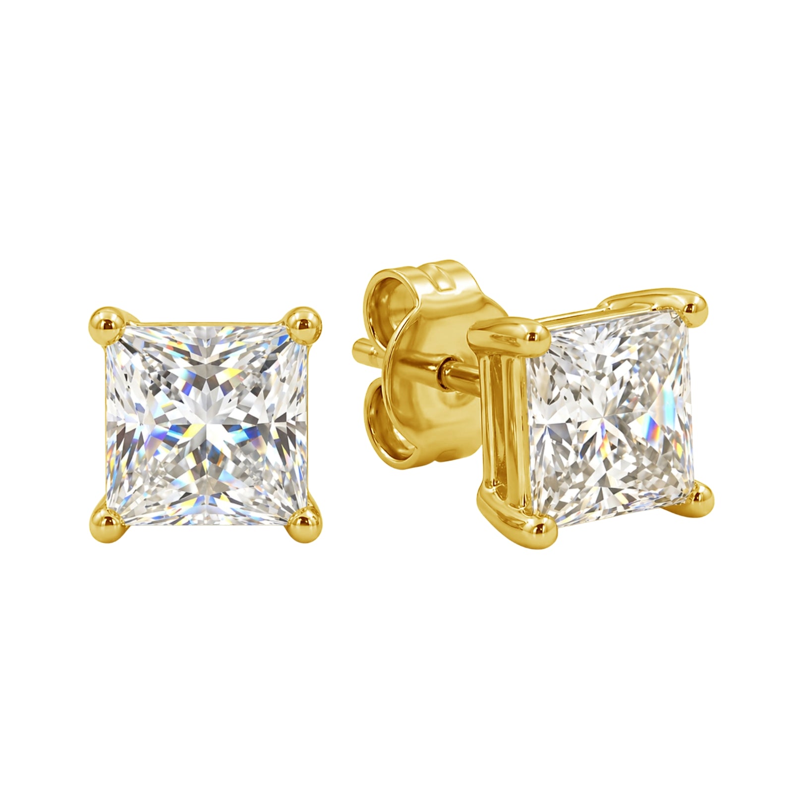 1.00 - 2.00 Carat T.W. Princess-cut Lab Grown Diamond (F/VS+) Stud Earrings with Double Notch Post & Pushback