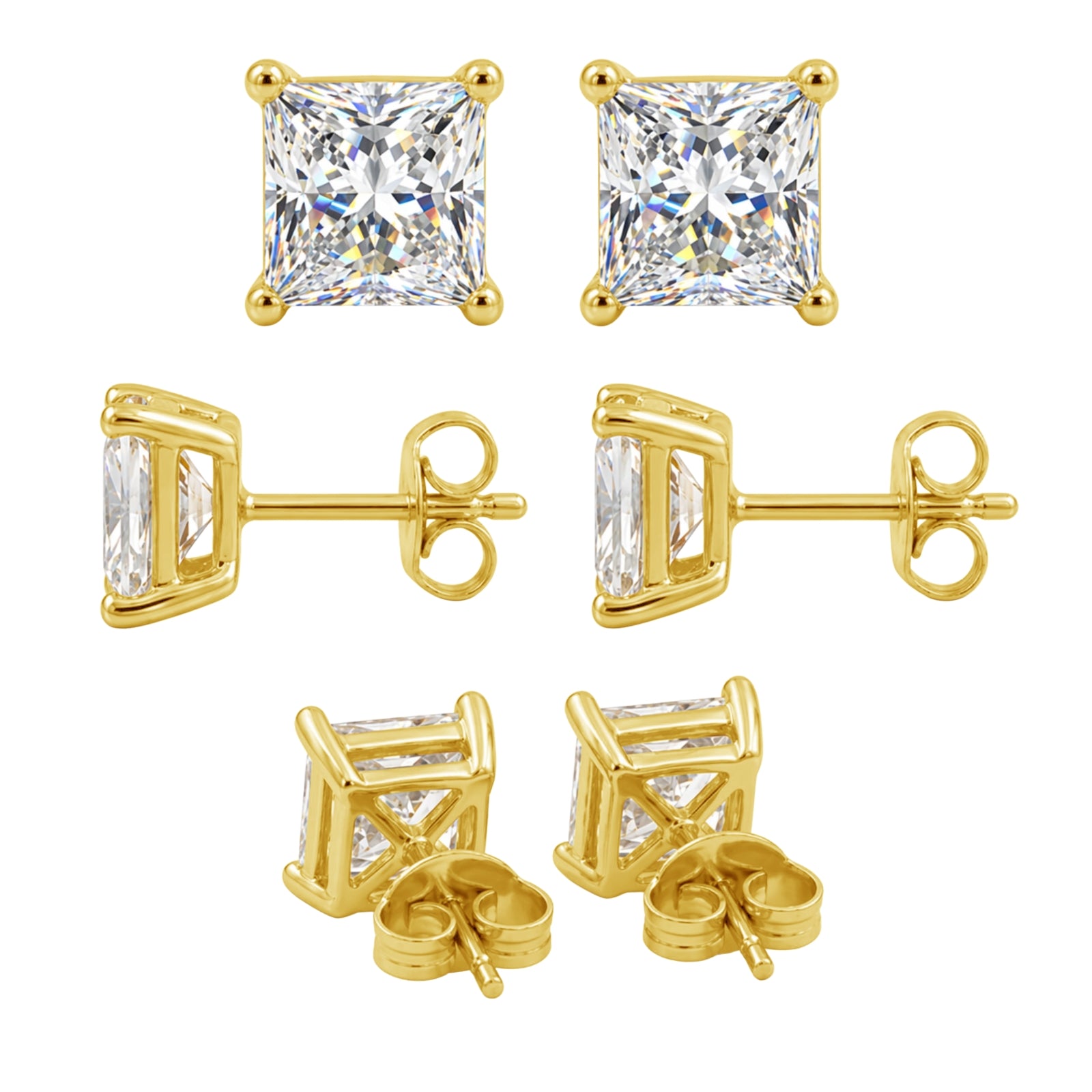 1.00 - 2.00 Carat T.W. Princess-cut Lab Grown Diamond (F/VS+) Stud Earrings with Double Notch Post & Pushback