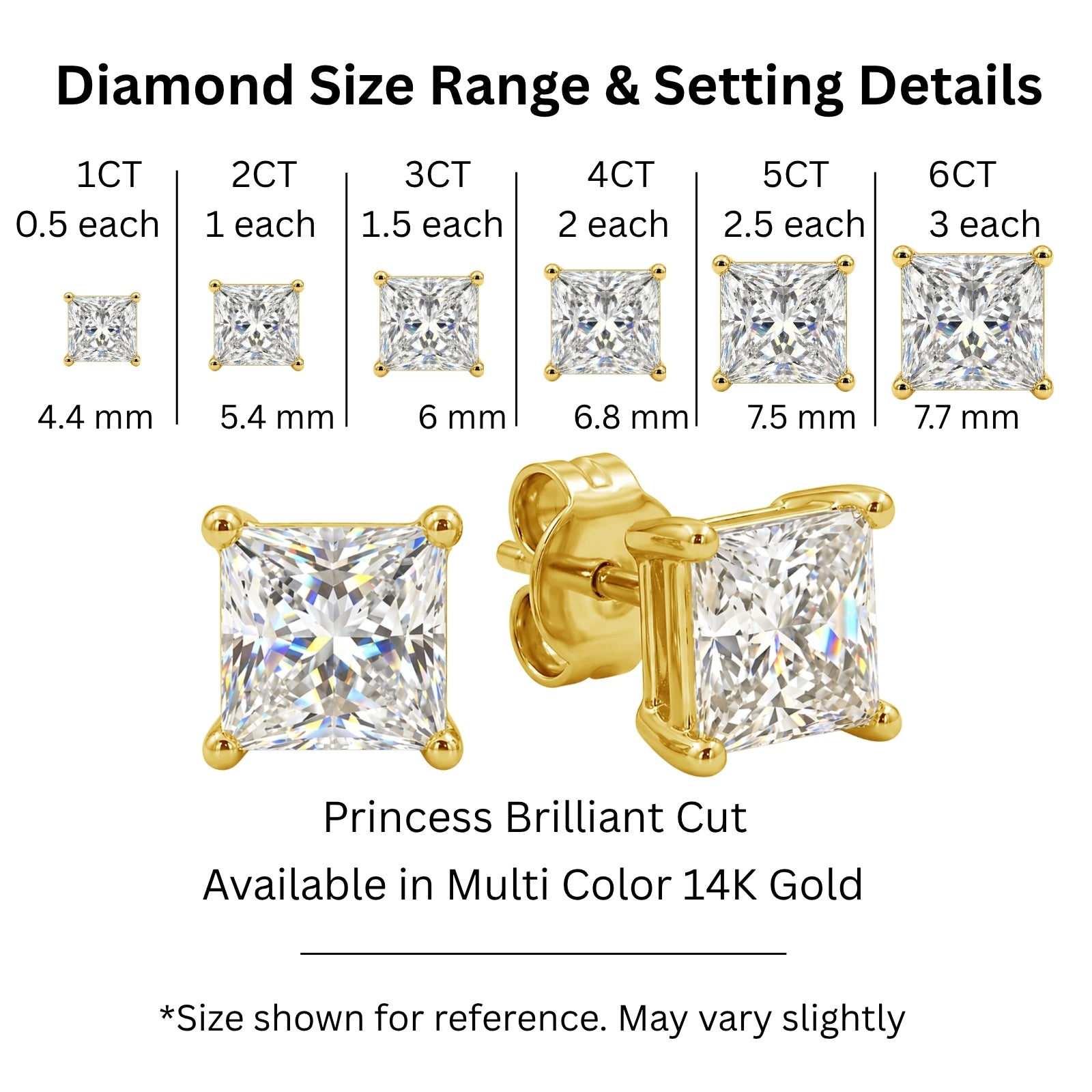 1.00 - 2.00 Carat T.W. Princess-cut Lab Grown Diamond (F/VS+) Stud Earrings with Double Notch Post & Pushback