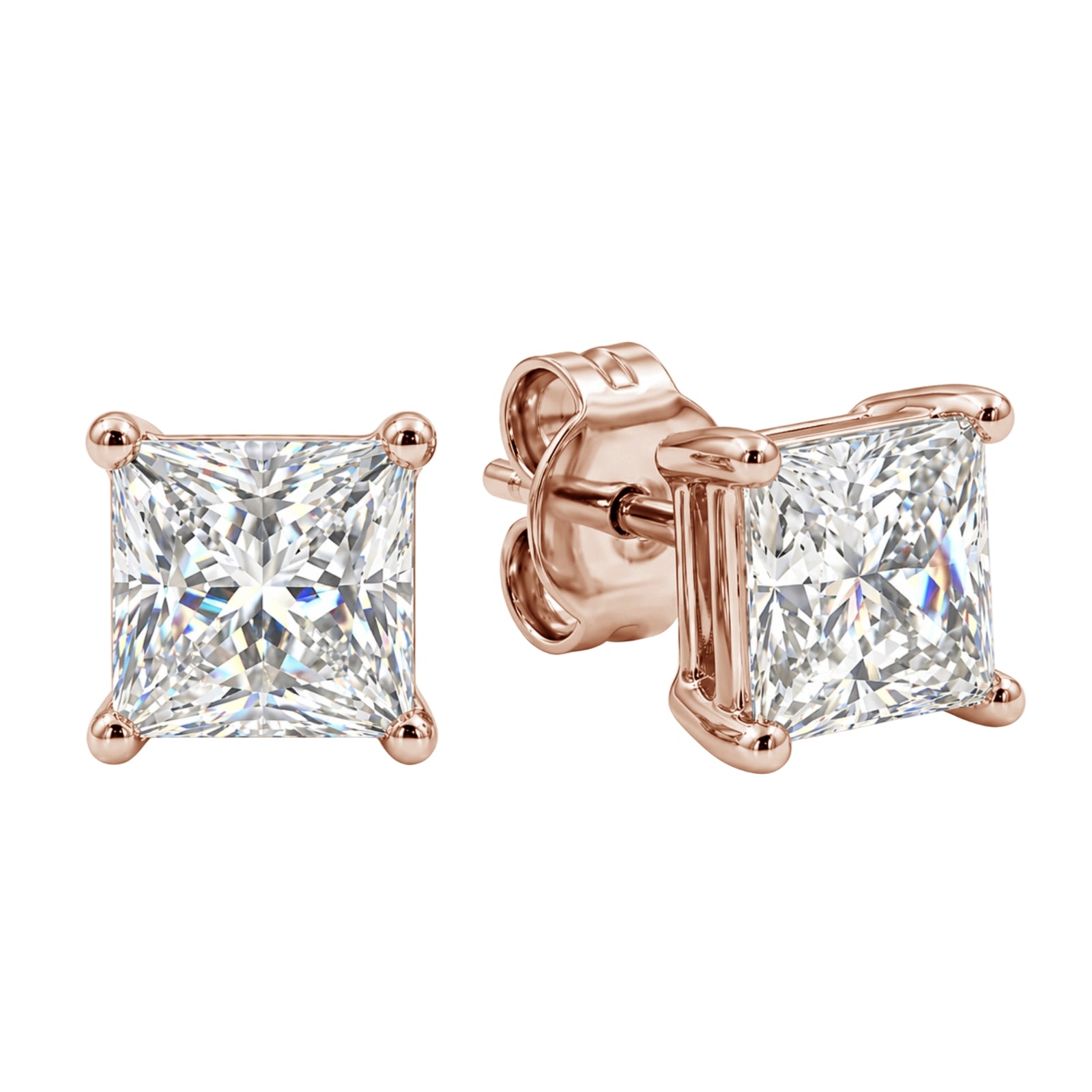 1.00 - 2.00 Carat T.W. Princess-cut Lab Grown Diamond (F/VS+) Stud Earrings with Double Notch Post & Pushback