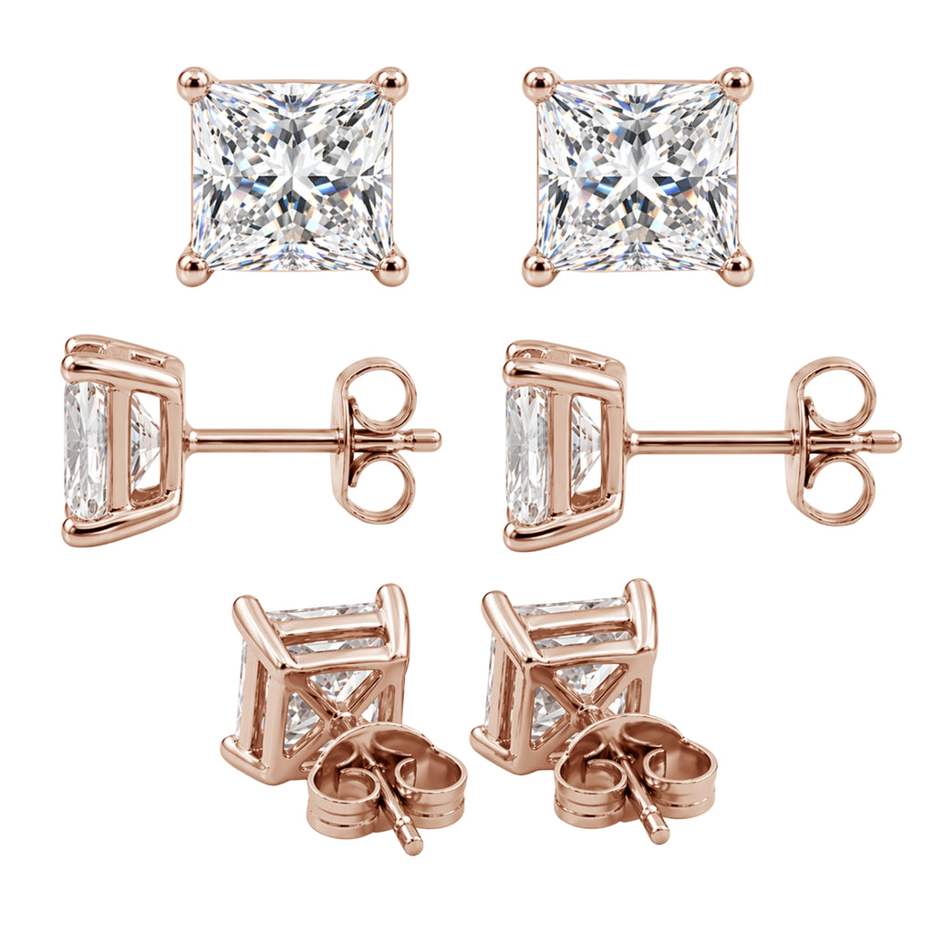 1.00 - 2.00 Carat T.W. Princess-cut Lab Grown Diamond (F/VS+) Stud Earrings with Double Notch Post & Pushback
