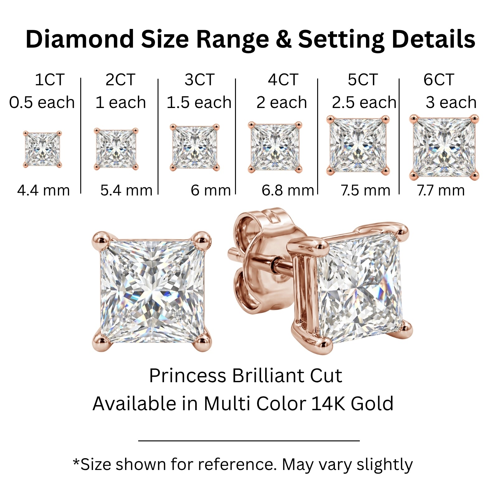 1.00 - 2.00 Carat T.W. Princess-cut Lab Grown Diamond (F/VS+) Stud Earrings with Double Notch Post & Pushback