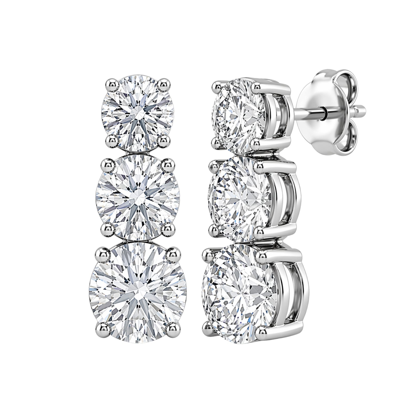 2.00 Carat T.W. Round-cut Lab Grown Diamond (F/VS+) 14K Gold Drop Earrings with Double Notch Post & Pushback