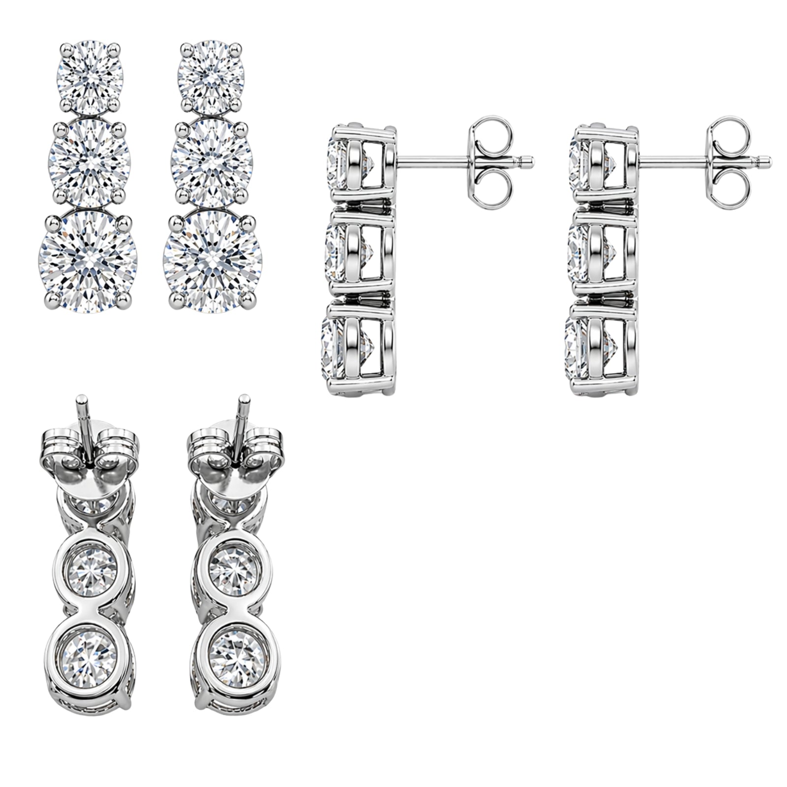 2.00 Carat T.W. Round-cut Lab Grown Diamond (F/VS+) 14K Gold Drop Earrings with Double Notch Post & Pushback