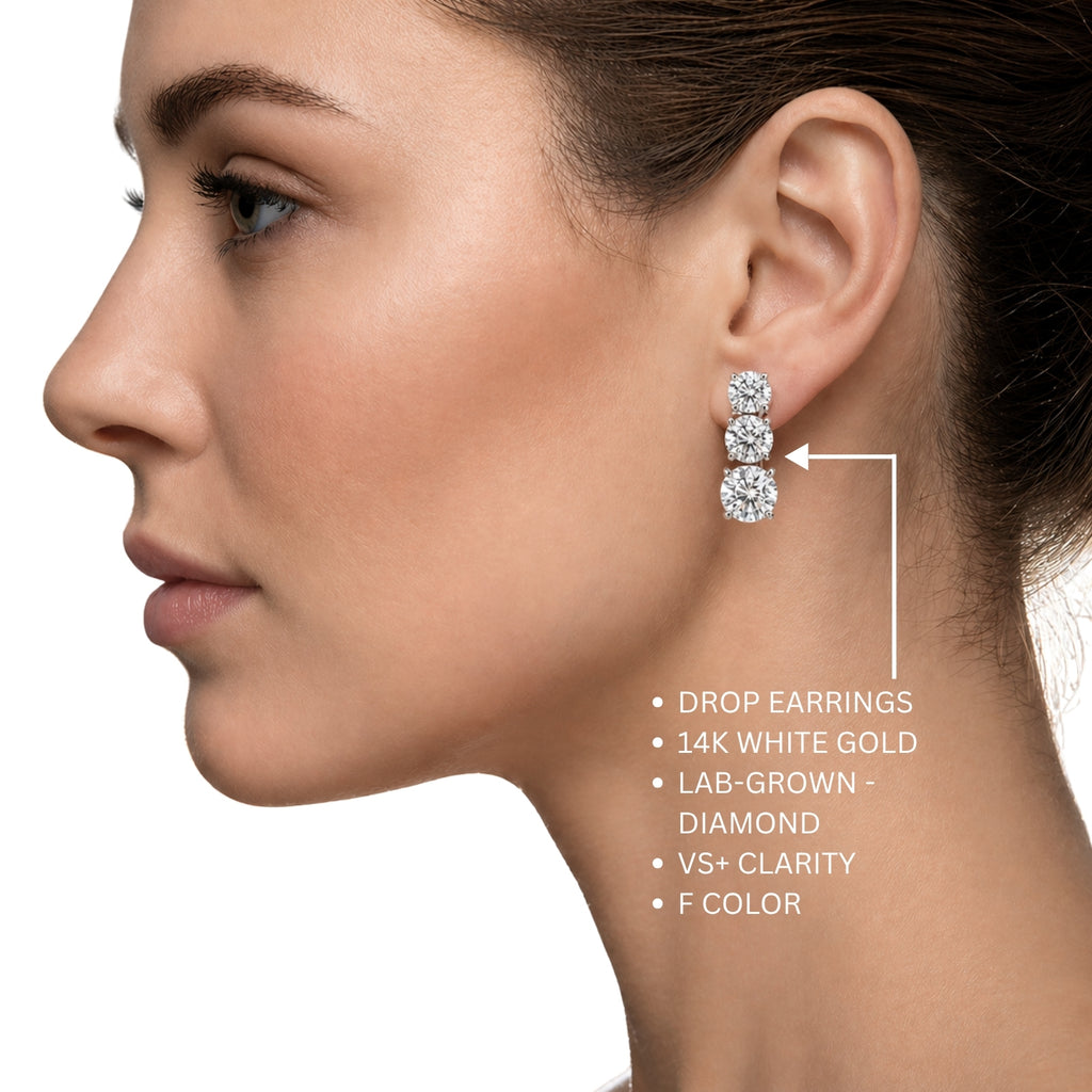 2.00 Carat T.W. Round-cut Lab Grown Diamond (F/VS+) 14K Gold Drop Earrings with Double Notch Post & Pushback