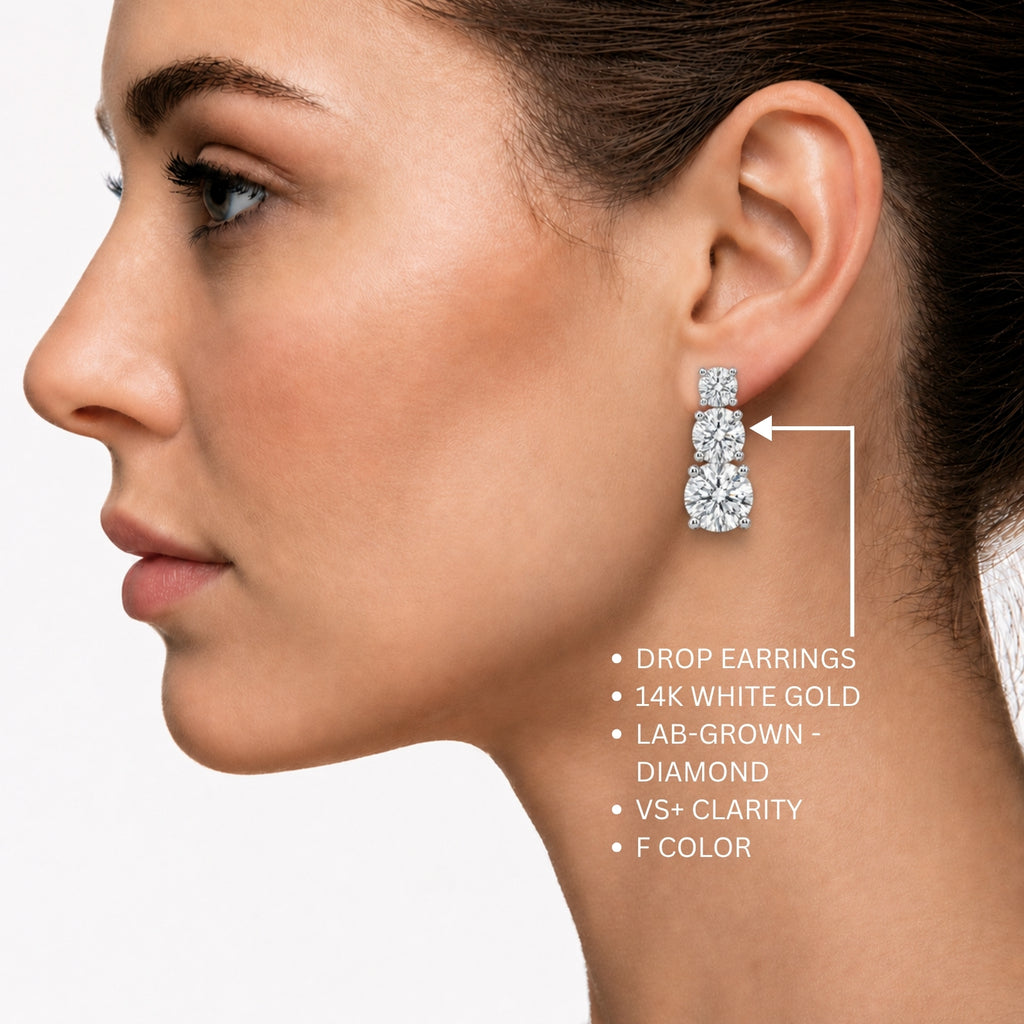 2.00 Carat T.W. Round-cut Lab Grown Diamond (F/VS+) 14K Gold Drop Earrings with Double Notch Post & Pushback