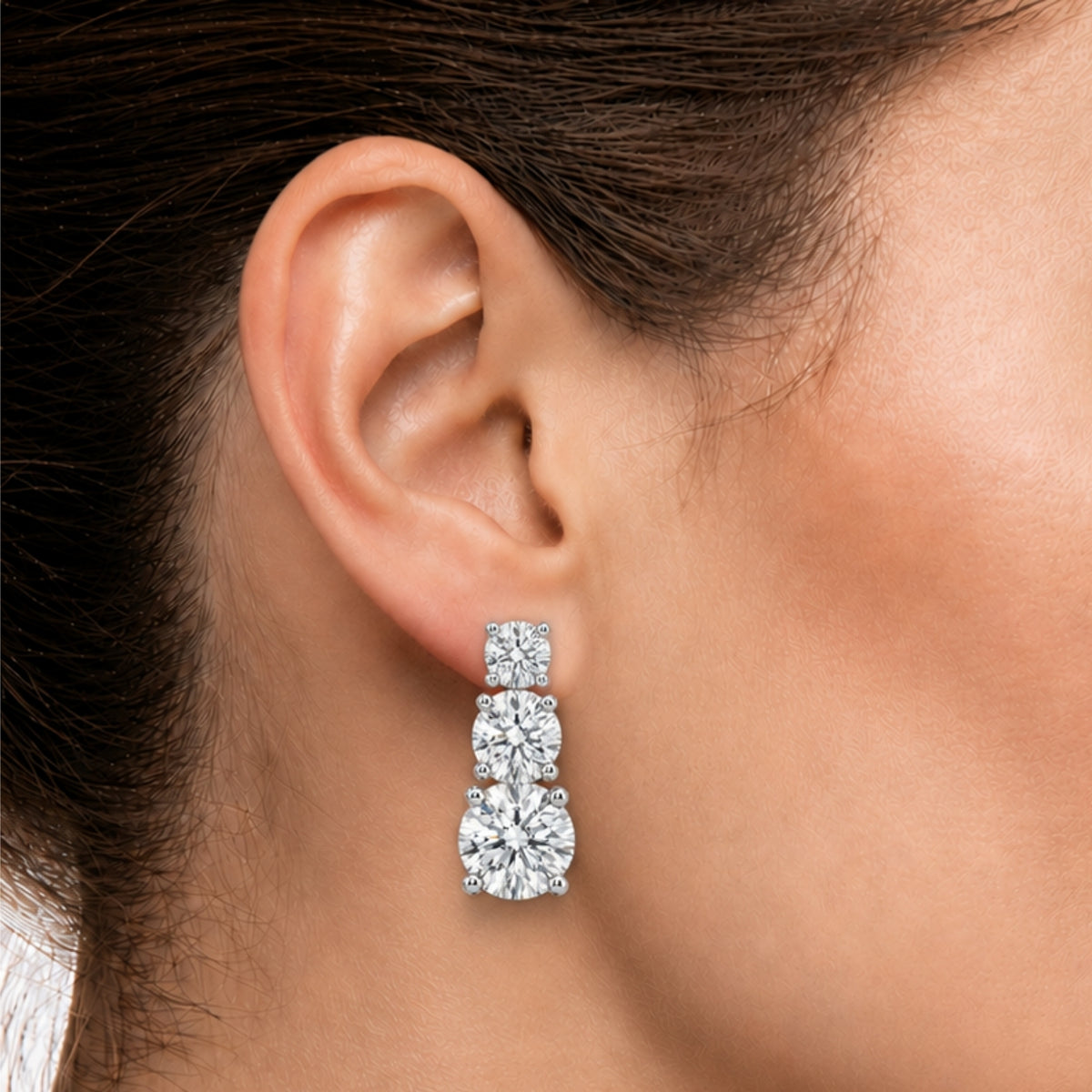2.00 Carat T.W. Round-cut Lab Grown Diamond (F/VS+) 14K Gold Drop Earrings with Double Notch Post & Pushback