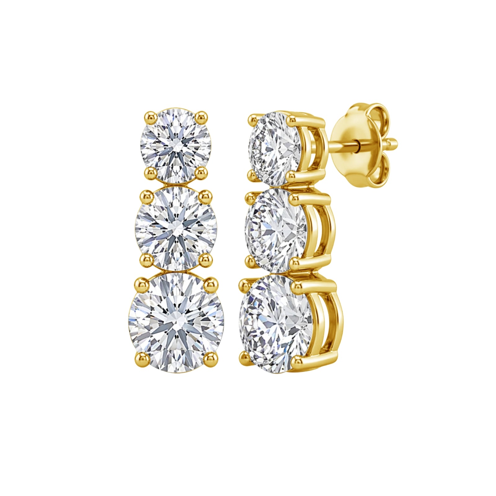 2.00 Carat T.W. Round-cut Lab Grown Diamond (F/VS+) 14K Gold Drop Earrings with Double Notch Post & Pushback