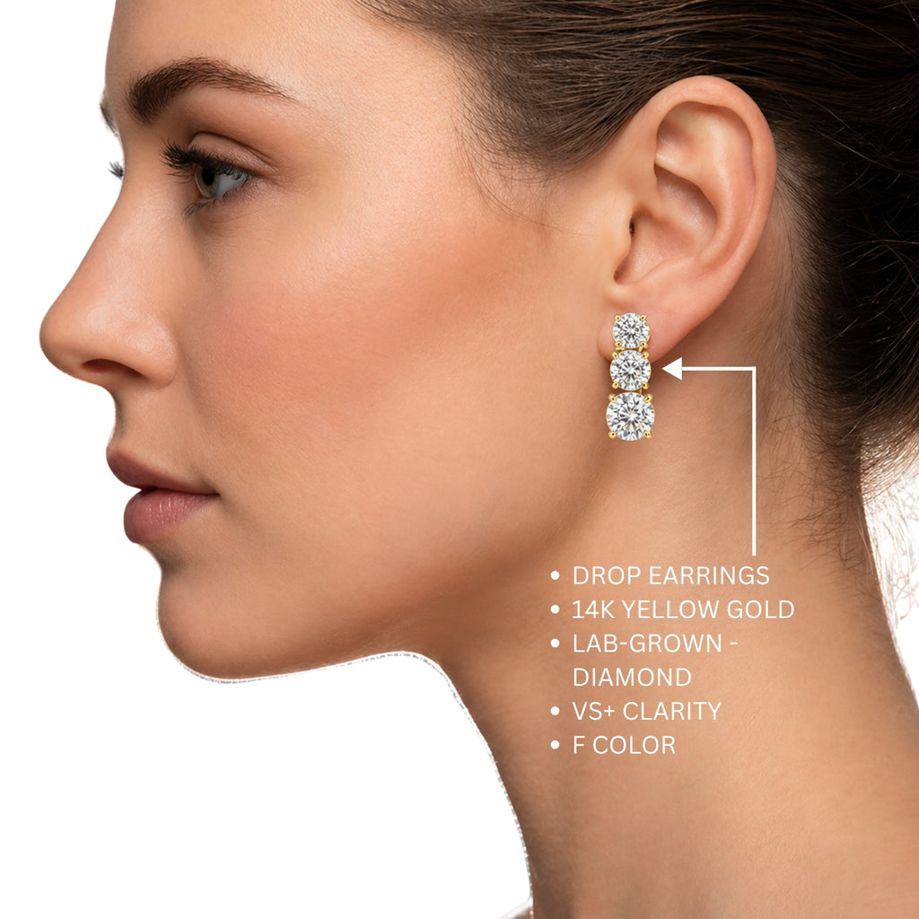 2.00 Carat T.W. Round-cut Lab Grown Diamond (F/VS+) 14K Gold Drop Earrings with Double Notch Post & Pushback