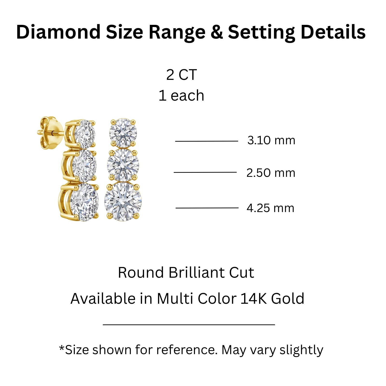 2.00 Carat T.W. Round-cut Lab Grown Diamond (F/VS+) 14K Gold Drop Earrings with Double Notch Post & Pushback