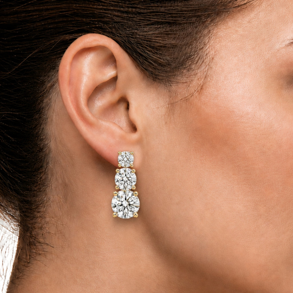2.00 Carat T.W. Round-cut Lab Grown Diamond (F/VS+) 14K Gold Drop Earrings with Double Notch Post & Pushback