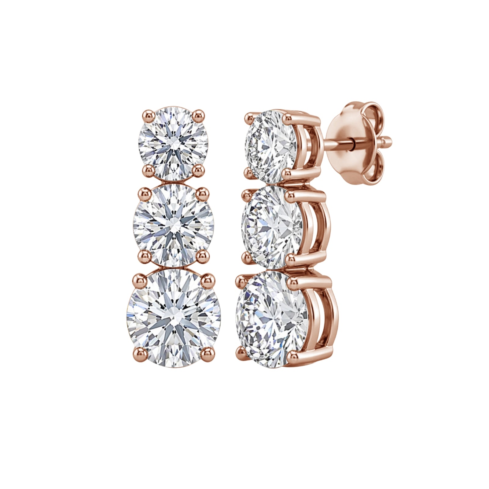2.00 Carat T.W. Round-cut Lab Grown Diamond (F/VS+) 14K Gold Drop Earrings with Double Notch Post & Pushback