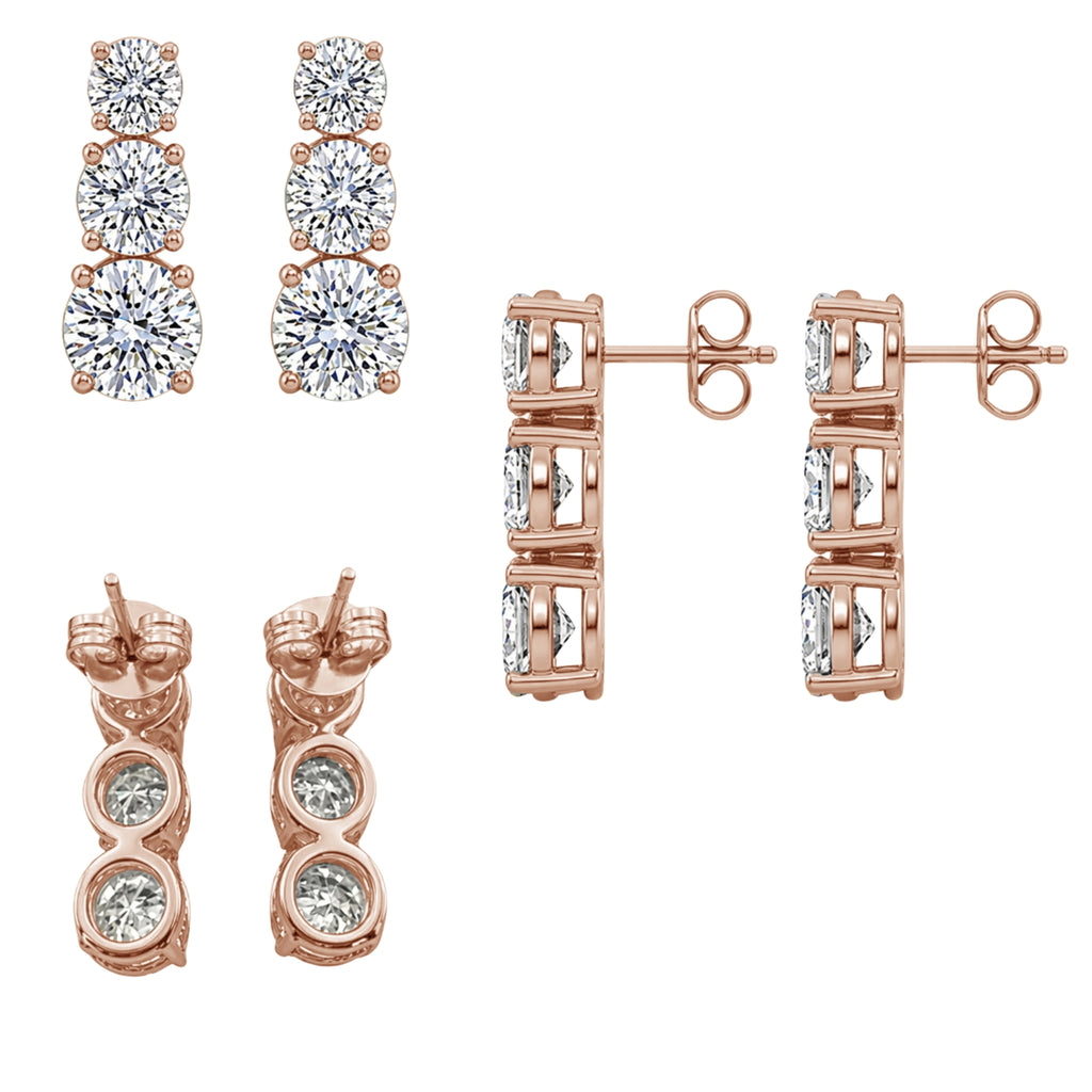 2.00 Carat T.W. Round-cut Lab Grown Diamond (F/VS+) 14K Gold Drop Earrings with Double Notch Post & Pushback