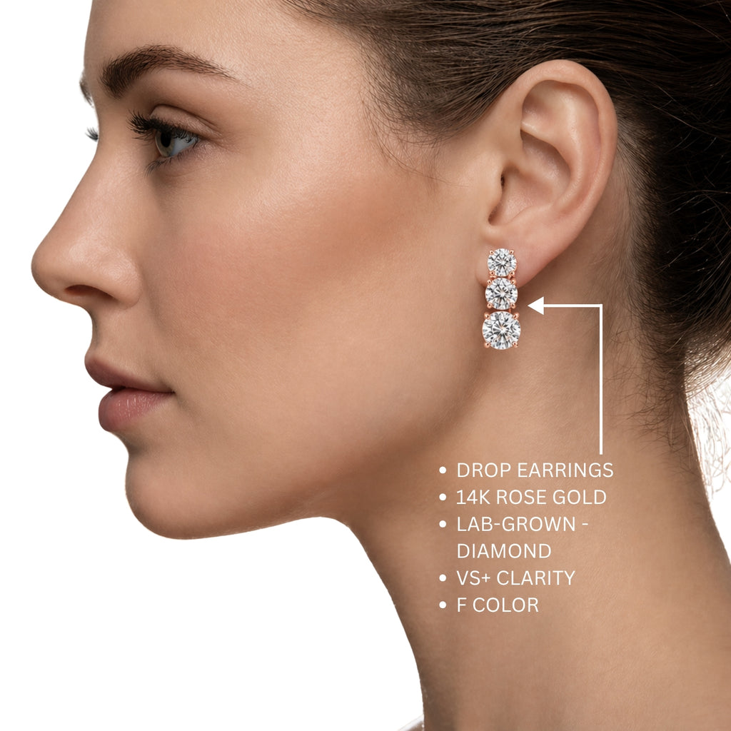 2.00 Carat T.W. Round-cut Lab Grown Diamond (F/VS+) 14K Gold Drop Earrings with Double Notch Post & Pushback
