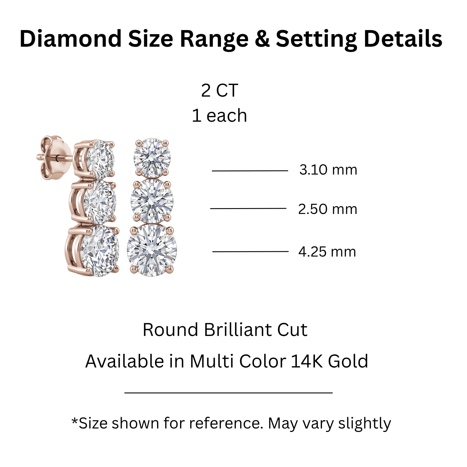 2.00 Carat T.W. Round-cut Lab Grown Diamond (F/VS+) 14K Gold Drop Earrings with Double Notch Post & Pushback