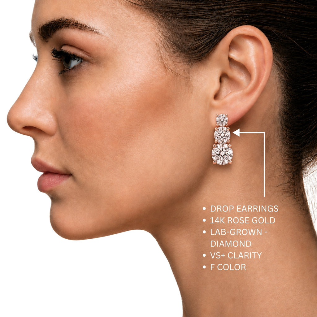 2.00 Carat T.W. Round-cut Lab Grown Diamond (F/VS+) 14K Gold Drop Earrings with Double Notch Post & Pushback