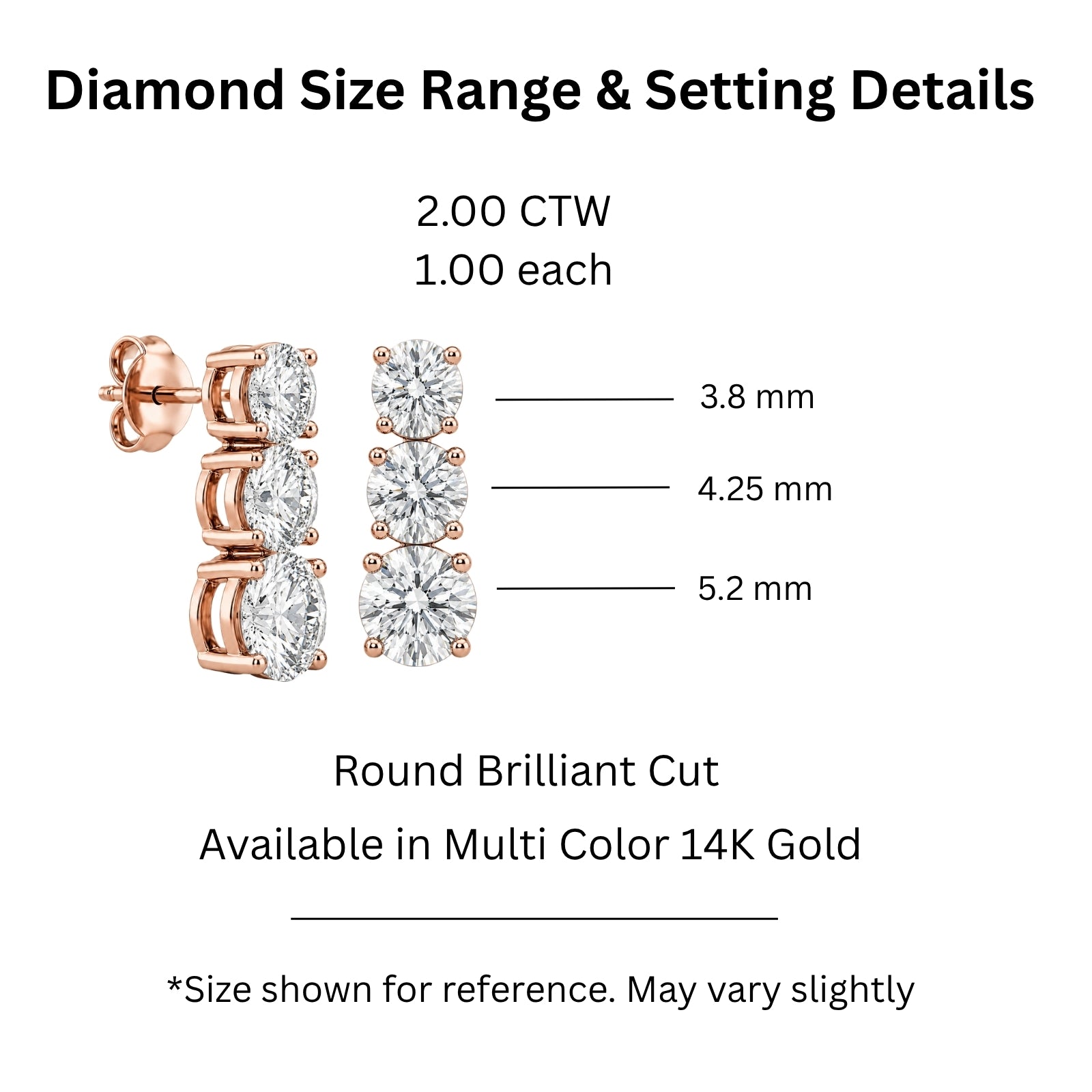 2.00 Carat T.W. Round-cut Lab Grown Diamond (F/VS+) 14K Gold Drop Earrings with Double Notch Post & Pushback