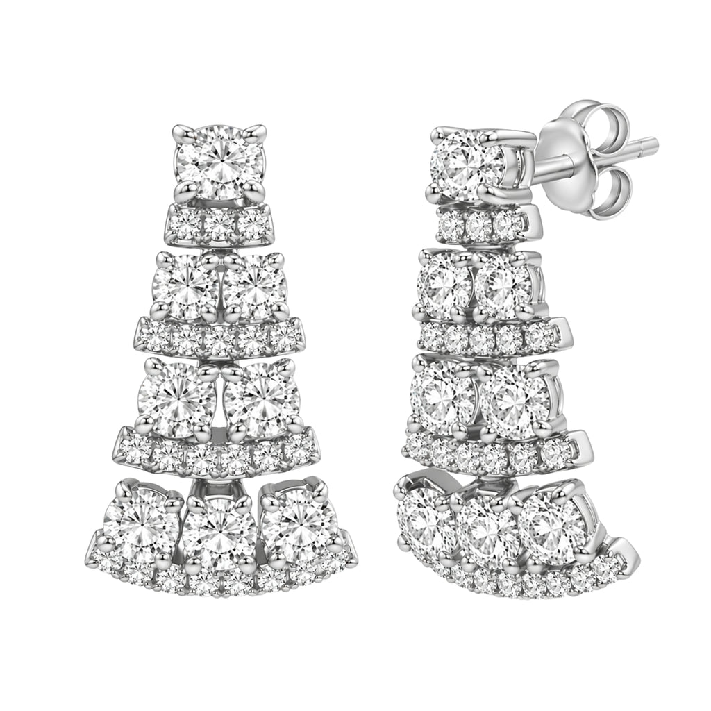 3.00 Carat T.W. Oval/Round-cut Lab Grown Diamond (F/VS+) 14K Gold Drop Earrings with Double Notch Post & Pushback