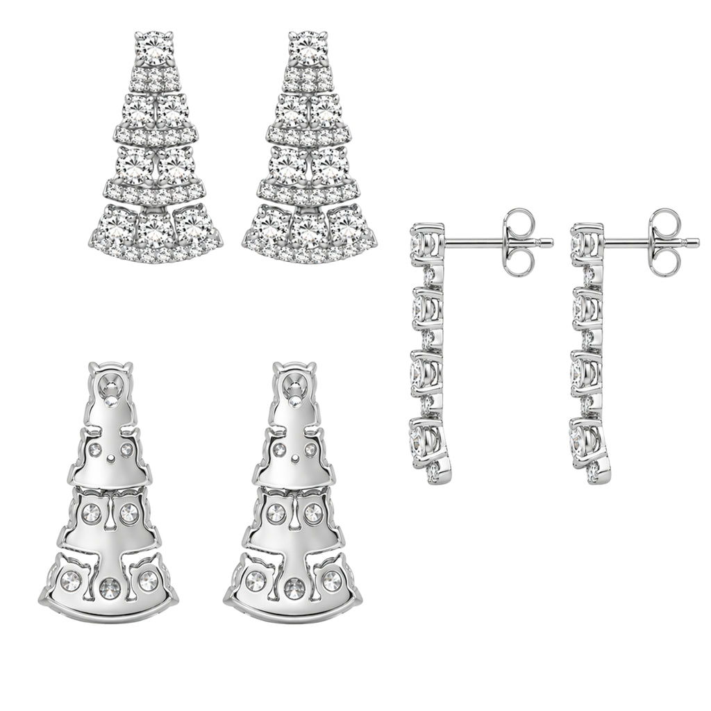 3.00 Carat T.W. Oval/Round-cut Lab Grown Diamond (F/VS+) 14K Gold Drop Earrings with Double Notch Post & Pushback