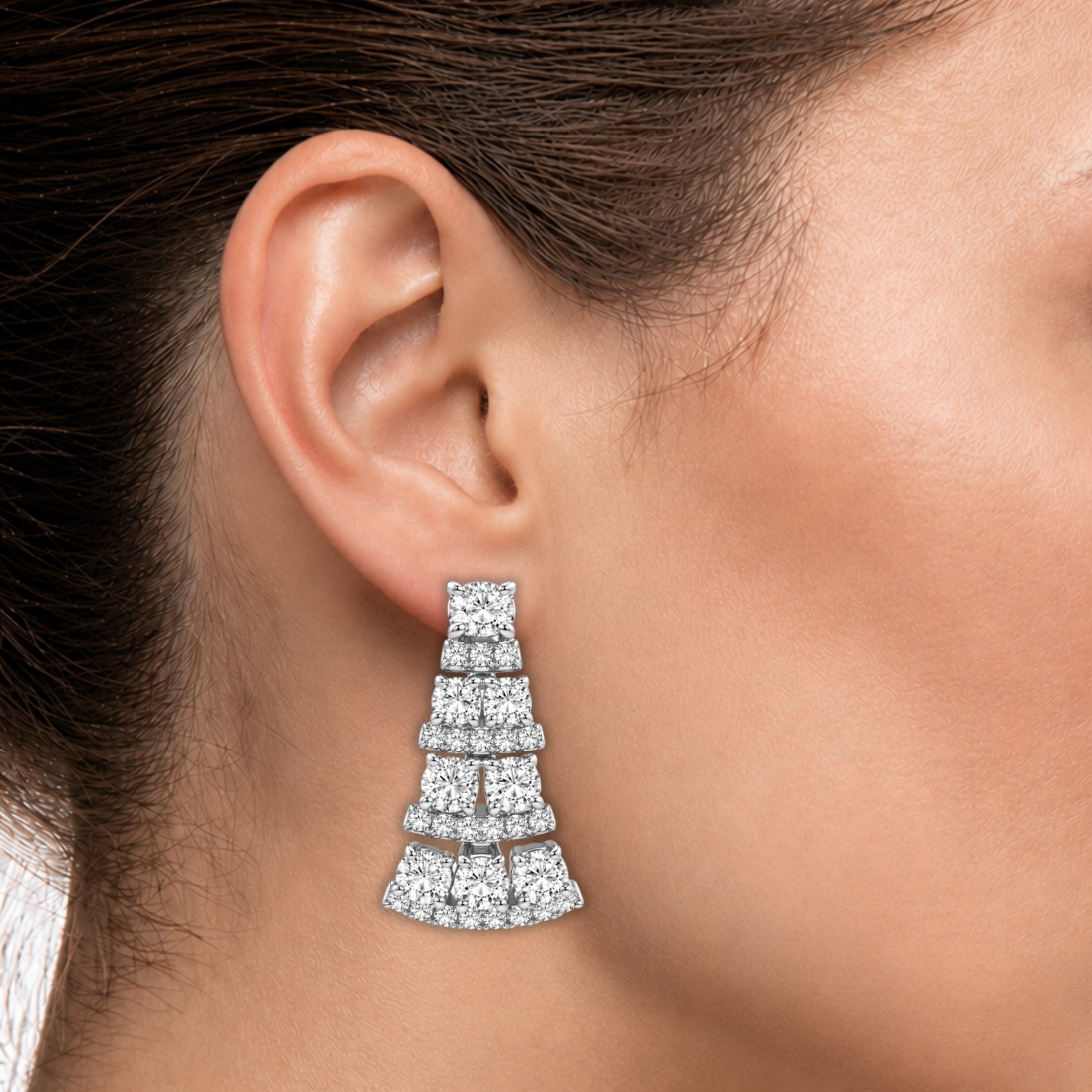 3.00 Carat T.W. Oval/Round-cut Lab Grown Diamond (F/VS+) 14K Gold Drop Earrings with Double Notch Post & Pushback