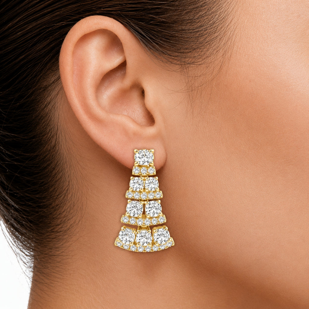 3.00 Carat T.W. Oval/Round-cut Lab Grown Diamond (F/VS+) 14K Gold Drop Earrings with Double Notch Post & Pushback
