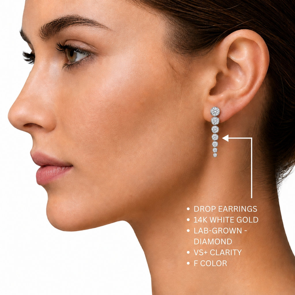 2.00 Carat T.W. Round-cut Lab Grown Diamond (F/VS+) 14K Gold Drop Earrings with Double Notch Post & Pushback