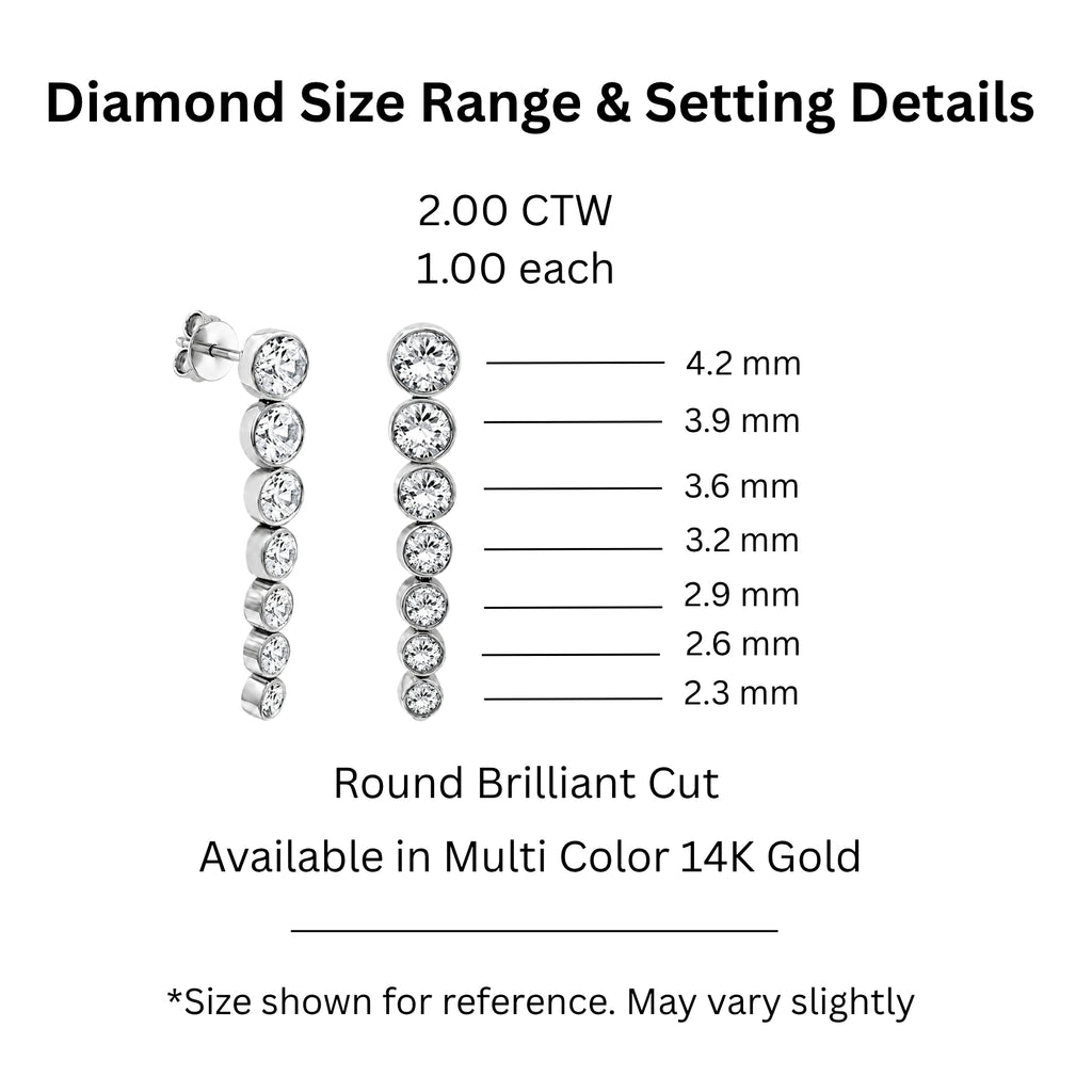 2.00 Carat T.W. Round-cut Lab Grown Diamond (F/VS+) 14K Gold Drop Earrings with Double Notch Post & Pushback