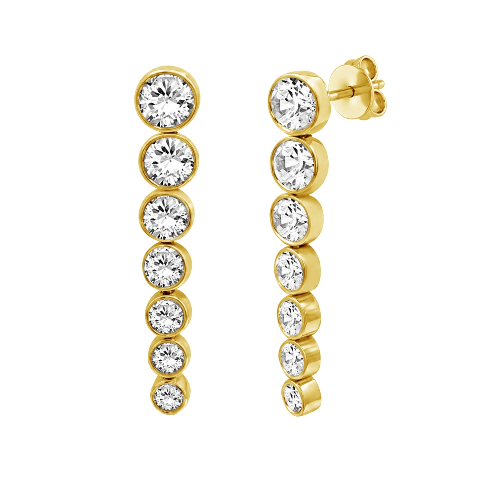 2.00 Carat T.W. Round-cut Lab Grown Diamond (F/VS+) 14K Gold Drop Earrings with Double Notch Post & Pushback