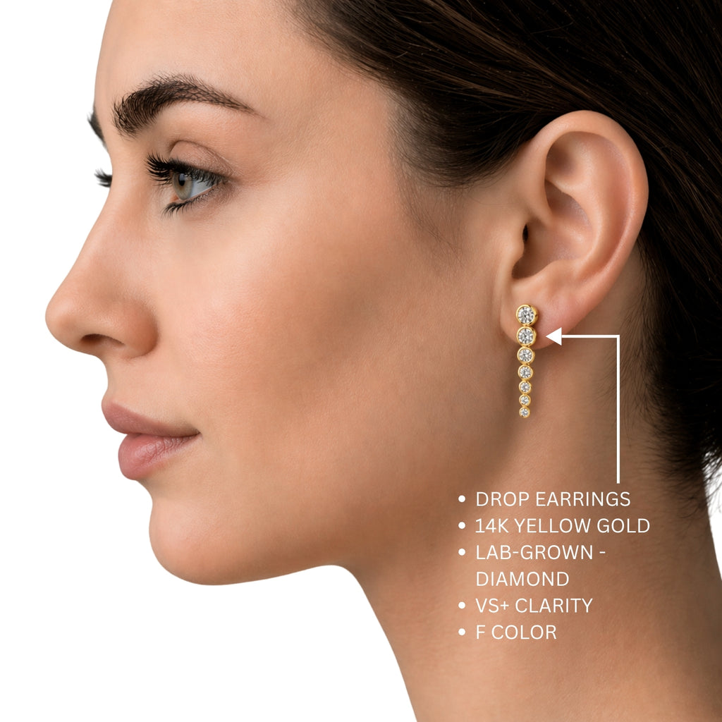 2.00 Carat T.W. Round-cut Lab Grown Diamond (F/VS+) 14K Gold Drop Earrings with Double Notch Post & Pushback