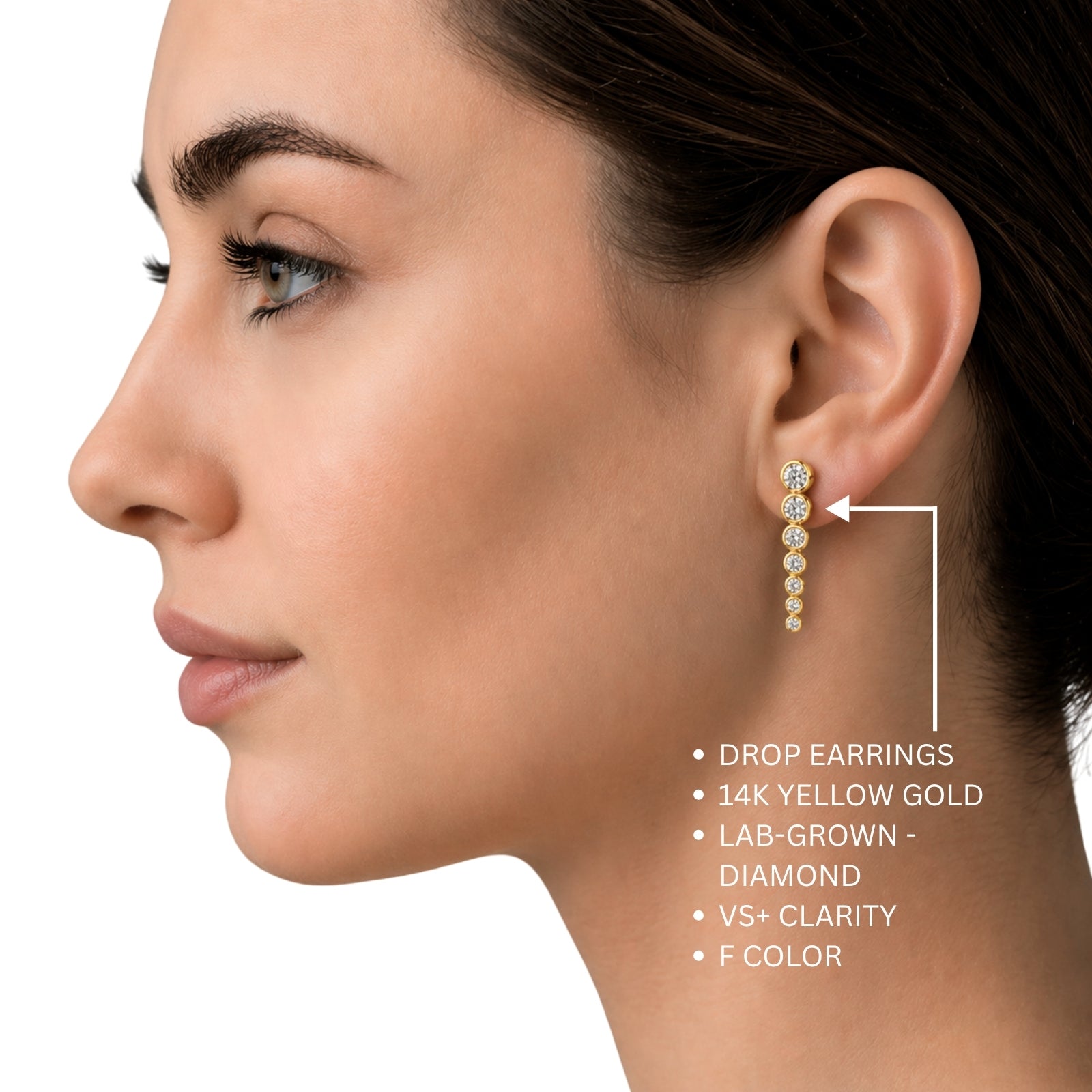 2.00 Carat T.W. Round-cut Lab Grown Diamond (F/VS+) 14K Gold Drop Earrings with Double Notch Post & Pushback