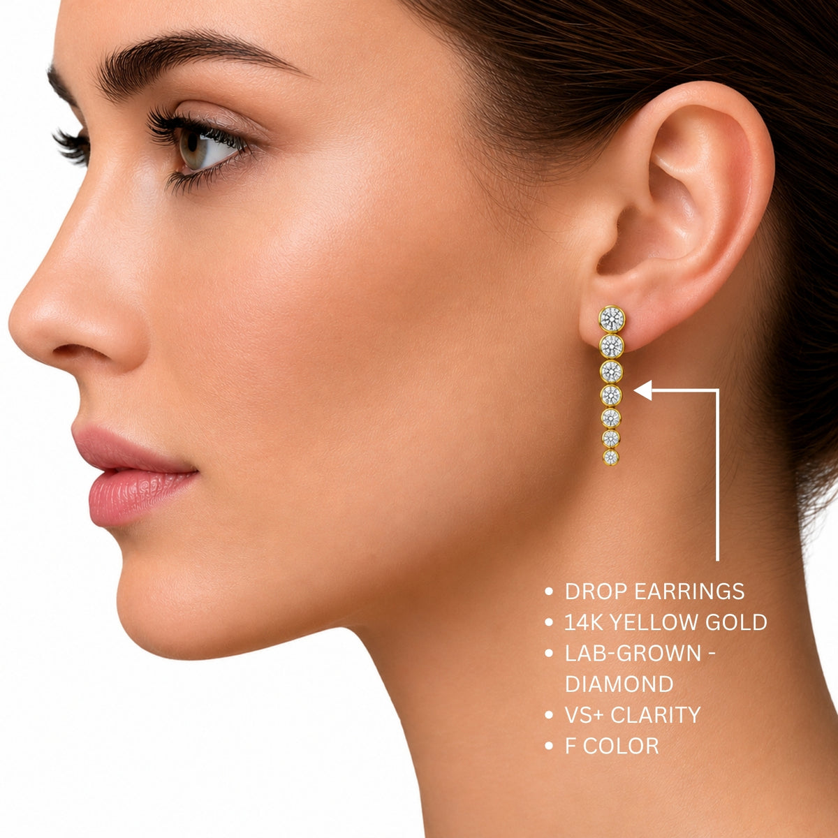 2.00 Carat T.W. Round-cut Lab Grown Diamond (F/VS+) 14K Gold Drop Earrings with Double Notch Post & Pushback