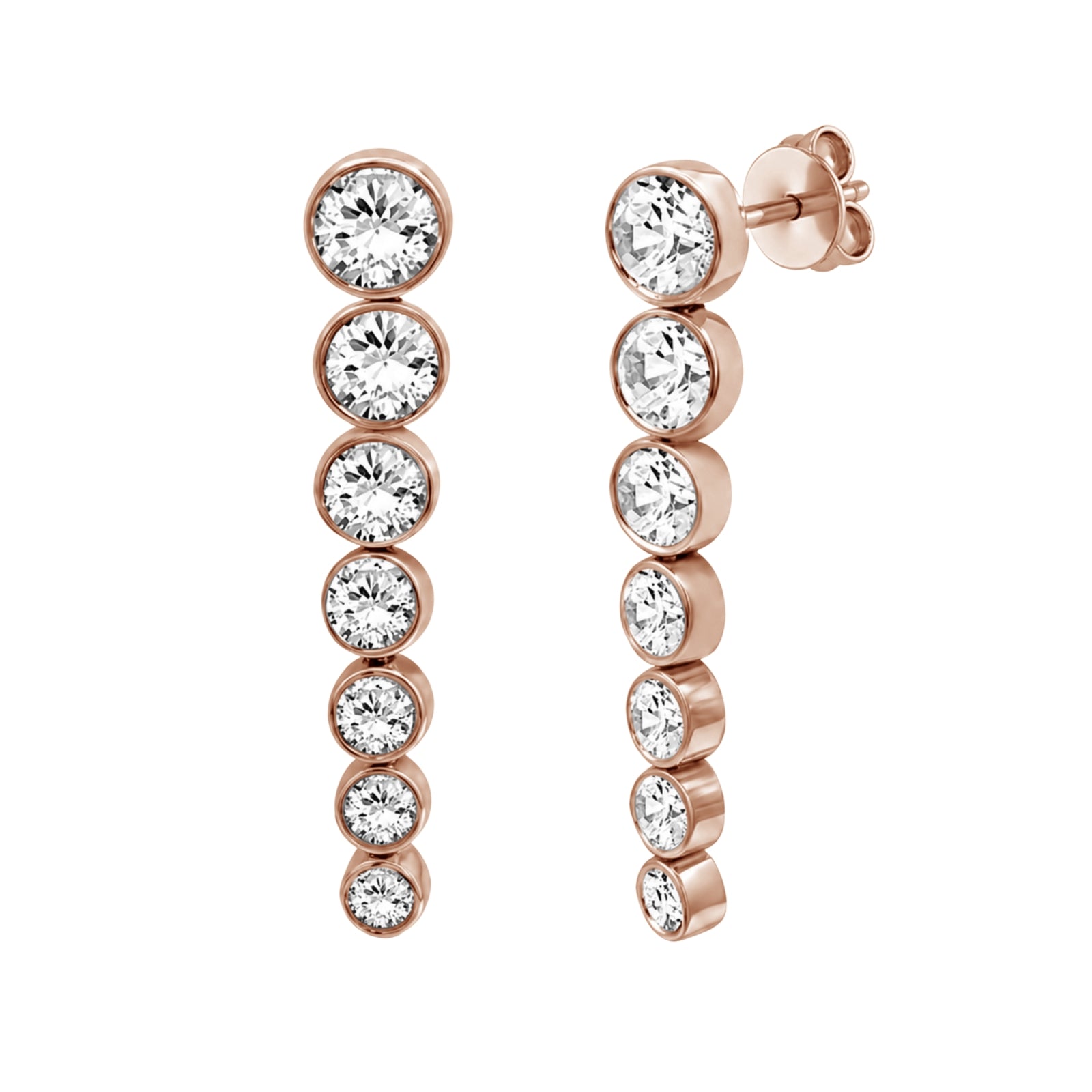 2.00 Carat T.W. Round-cut Lab Grown Diamond (F/VS+) 14K Gold Drop Earrings with Double Notch Post & Pushback
