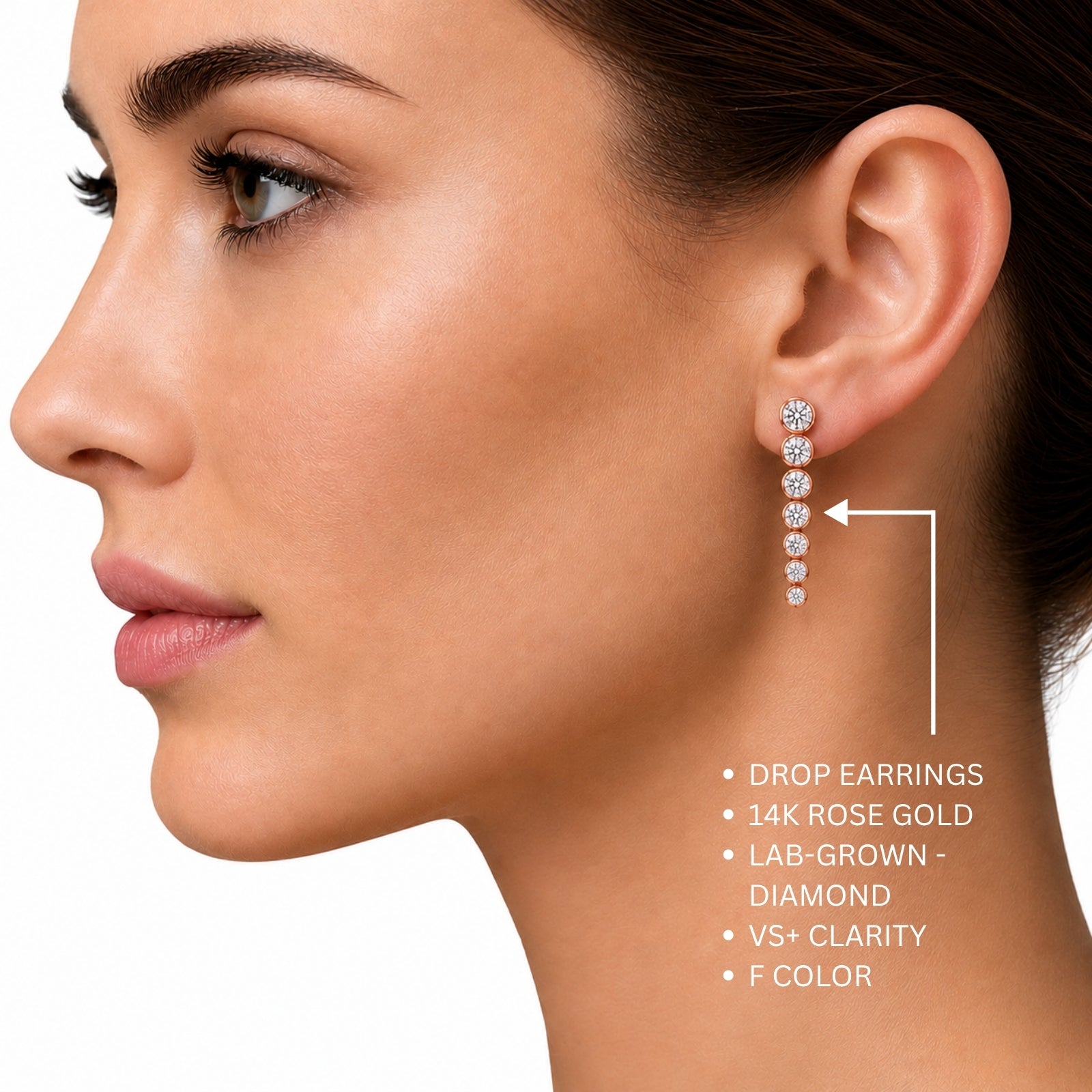 2.00 Carat T.W. Round-cut Lab Grown Diamond (F/VS+) 14K Gold Drop Earrings with Double Notch Post & Pushback