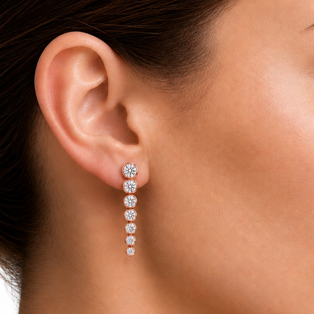 2.00 Carat T.W. Round-cut Lab Grown Diamond (F/VS+) 14K Gold Drop Earrings with Double Notch Post & Pushback