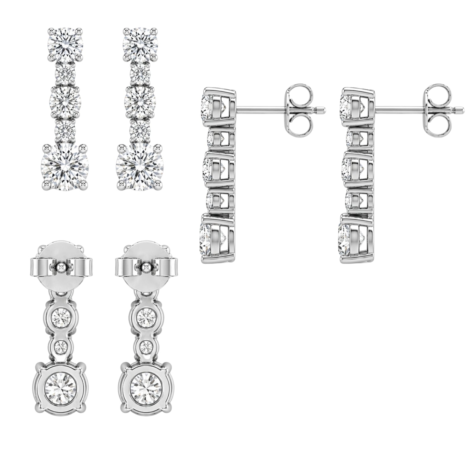 1.00 Carat T.W. Round-cut Lab Grown Diamond (F/VS+) 14K Gold Drop Earrings with Double Notch Post & Pushback