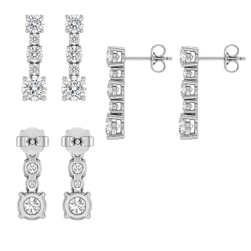 1.00 Carat T.W. Round-cut Lab Grown Diamond (F/VS+) 14K Gold Drop Earrings with Double Notch Post & Pushback