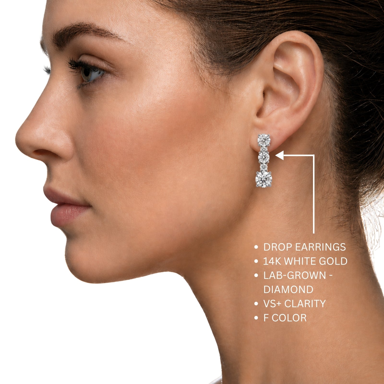 1.00 Carat T.W. Round-cut Lab Grown Diamond (F/VS+) 14K Gold Drop Earrings with Double Notch Post & Pushback