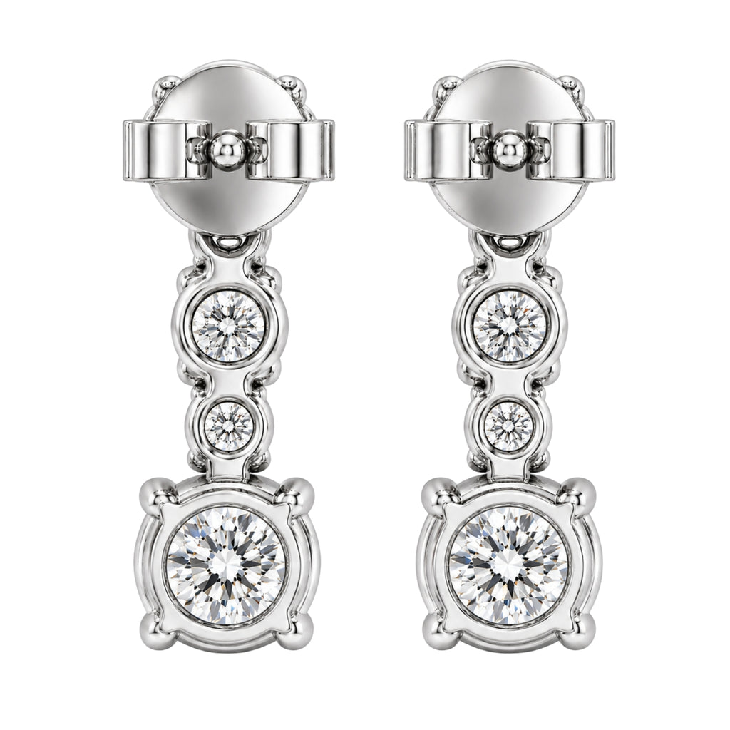 1.00 Carat T.W. Round-cut Lab Grown Diamond (F/VS+) 14K Gold Drop Earrings with Double Notch Post & Pushback