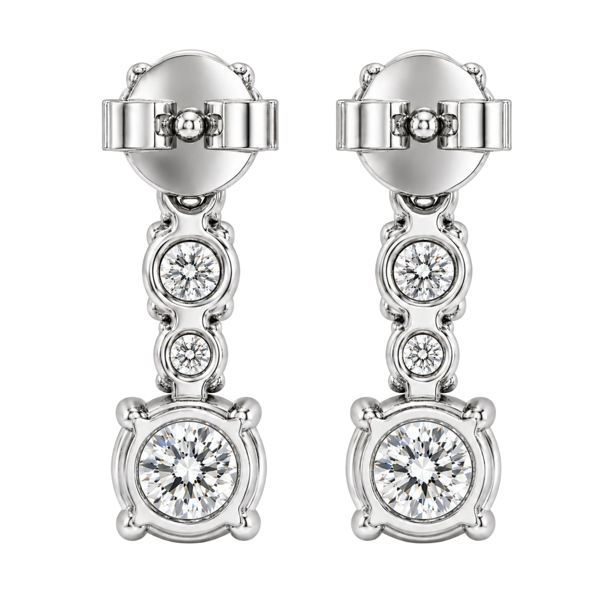 1.00 Carat T.W. Round-cut Lab Grown Diamond (F/VS+) 14K Gold Drop Earrings with Double Notch Post & Pushback