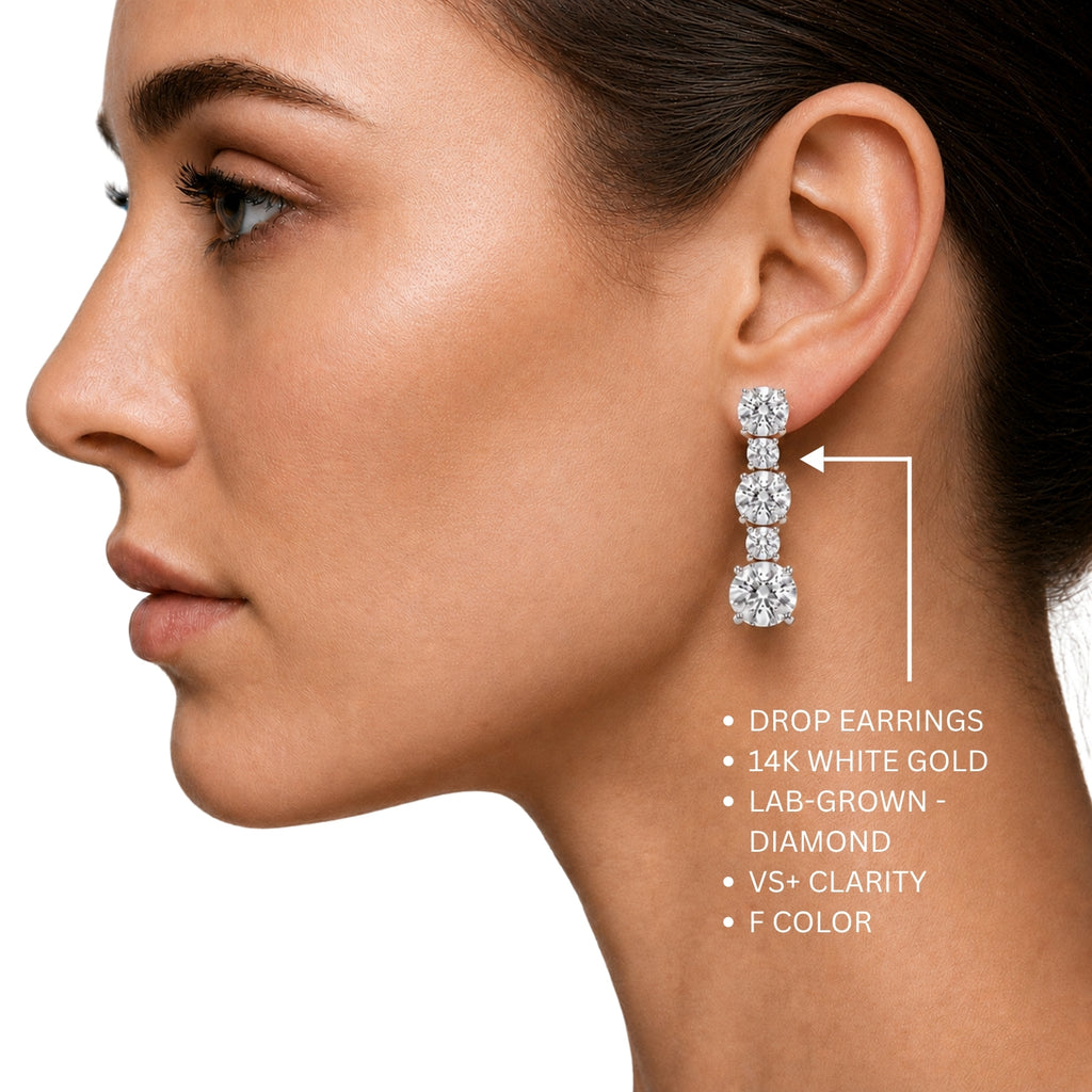 1.00 Carat T.W. Round-cut Lab Grown Diamond (F/VS+) 14K Gold Drop Earrings with Double Notch Post & Pushback
