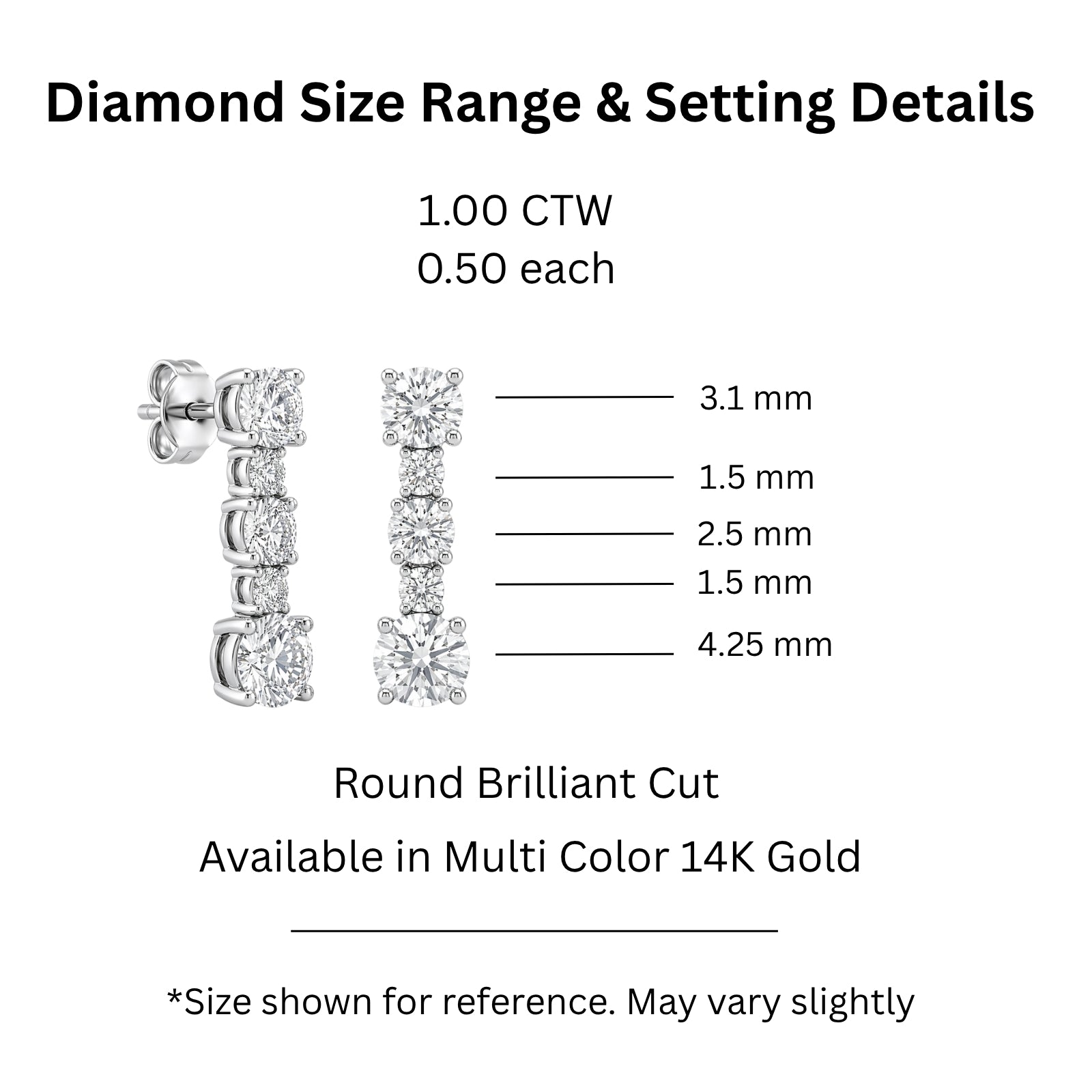 1.00 Carat T.W. Round-cut Lab Grown Diamond (F/VS+) 14K Gold Drop Earrings with Double Notch Post & Pushback