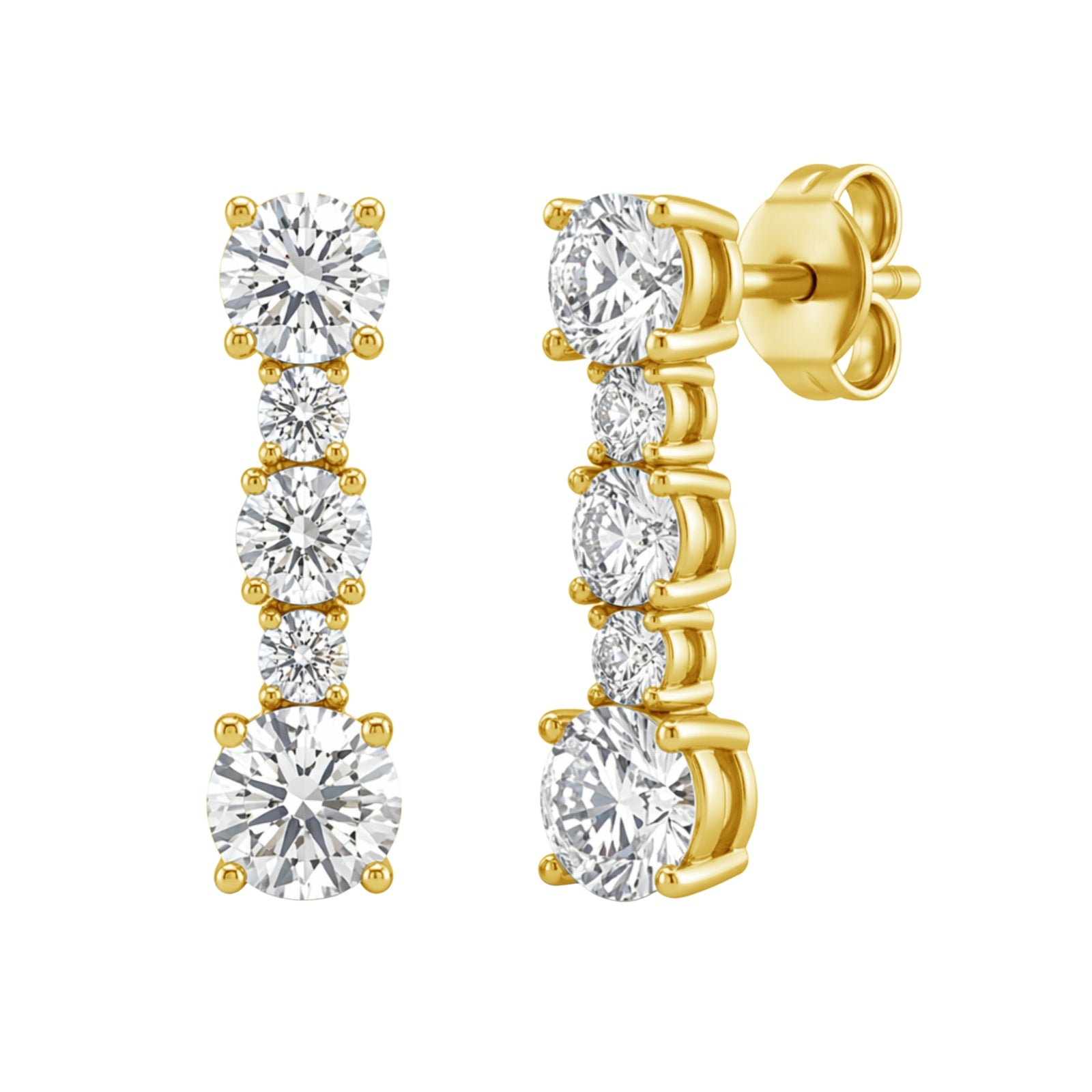 1.00 Carat T.W. Round-cut Lab Grown Diamond (F/VS+) 14K Gold Drop Earrings with Double Notch Post & Pushback