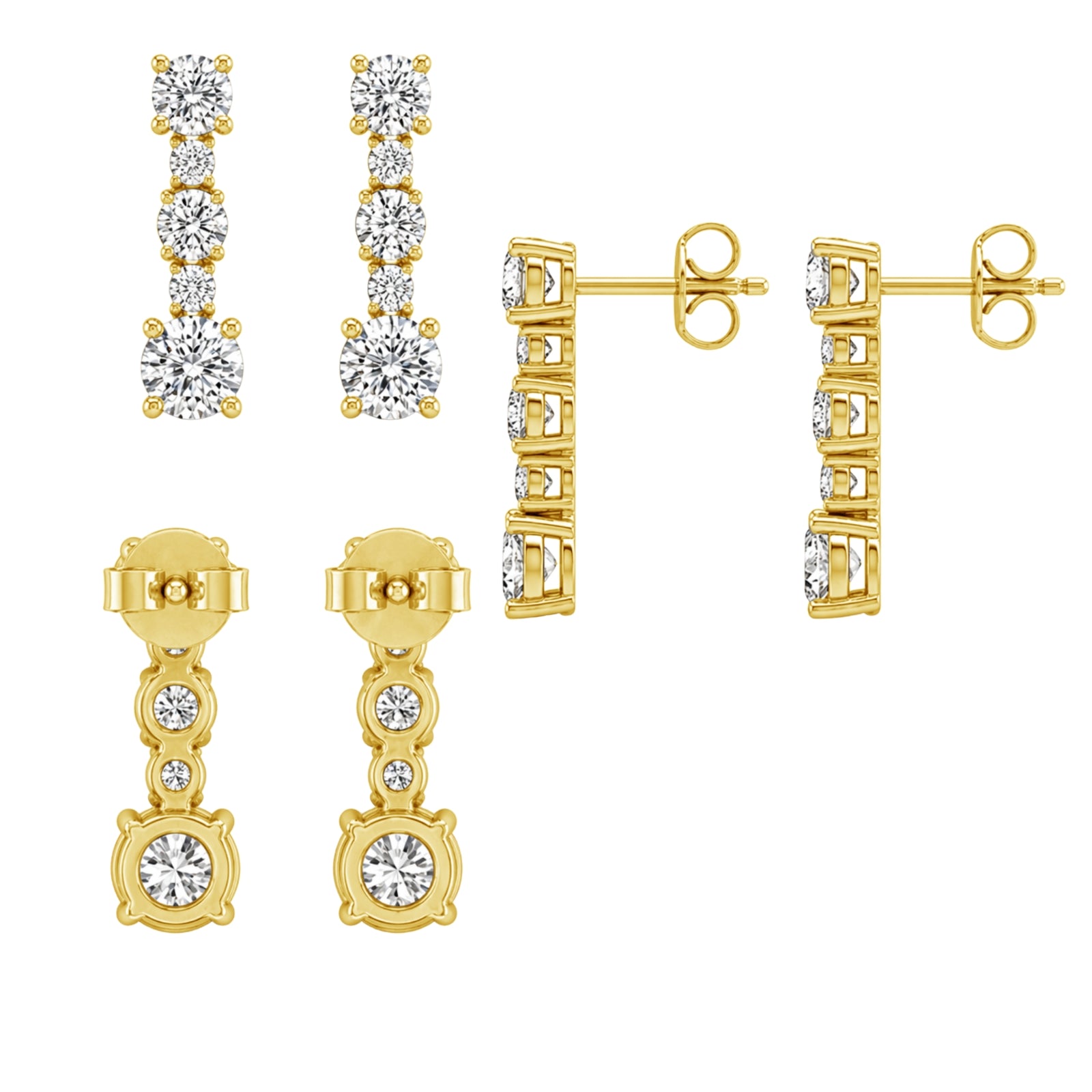 1.00 Carat T.W. Round-cut Lab Grown Diamond (F/VS+) 14K Gold Drop Earrings with Double Notch Post & Pushback