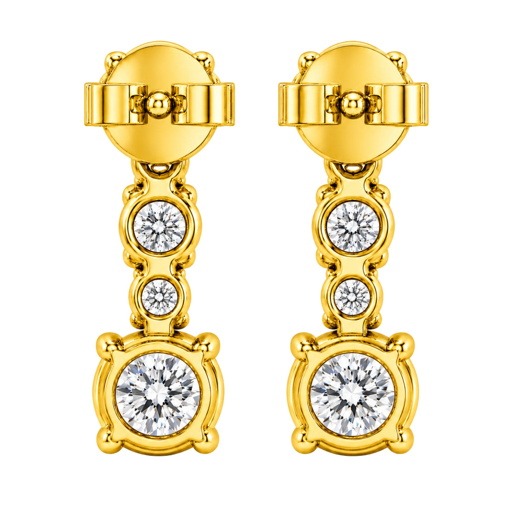 1.00 Carat T.W. Round-cut Lab Grown Diamond (F/VS+) 14K Gold Drop Earrings with Double Notch Post & Pushback