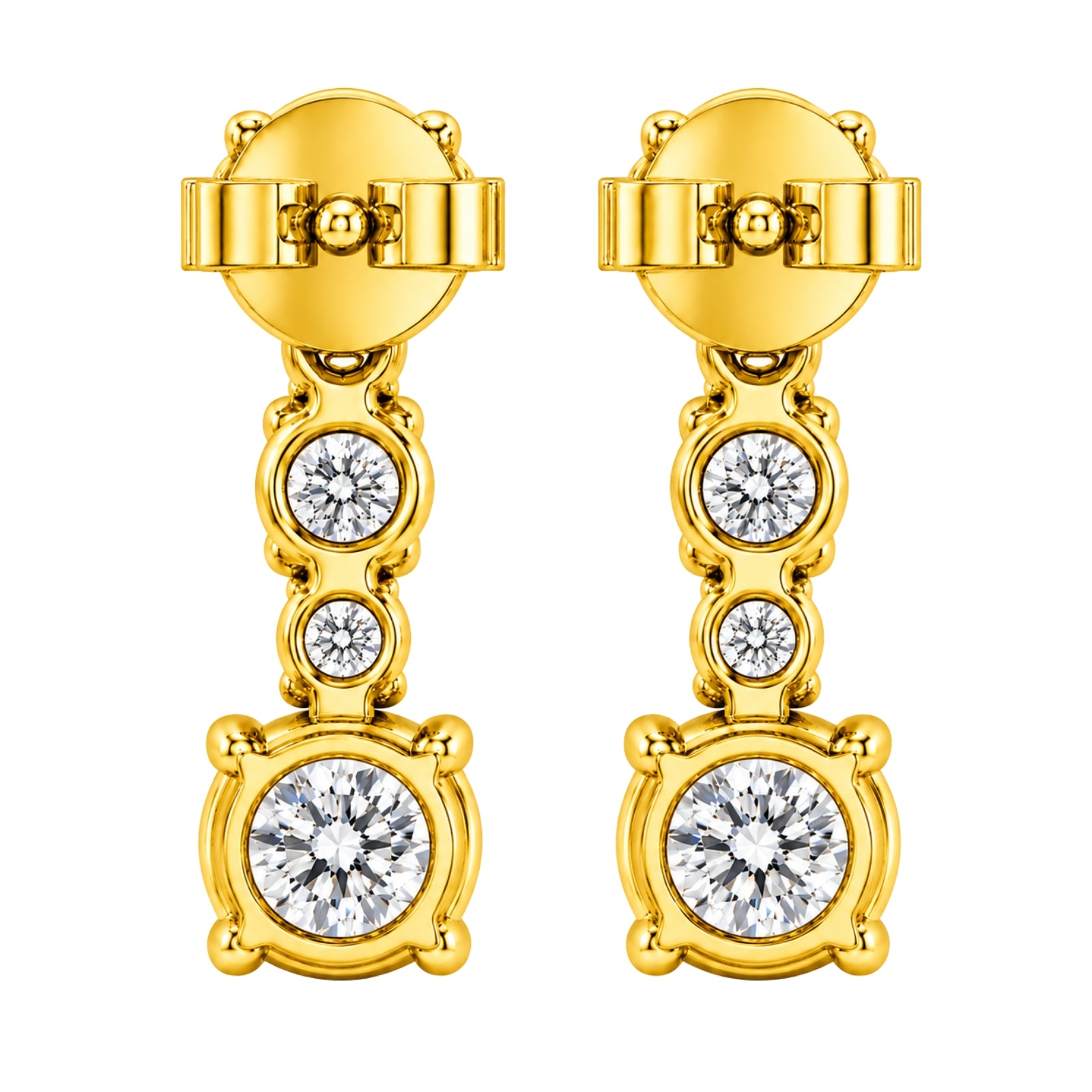1.00 Carat T.W. Round-cut Lab Grown Diamond (F/VS+) 14K Gold Drop Earrings with Double Notch Post & Pushback