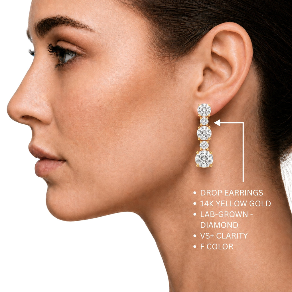 1.00 Carat T.W. Round-cut Lab Grown Diamond (F/VS+) 14K Gold Drop Earrings with Double Notch Post & Pushback