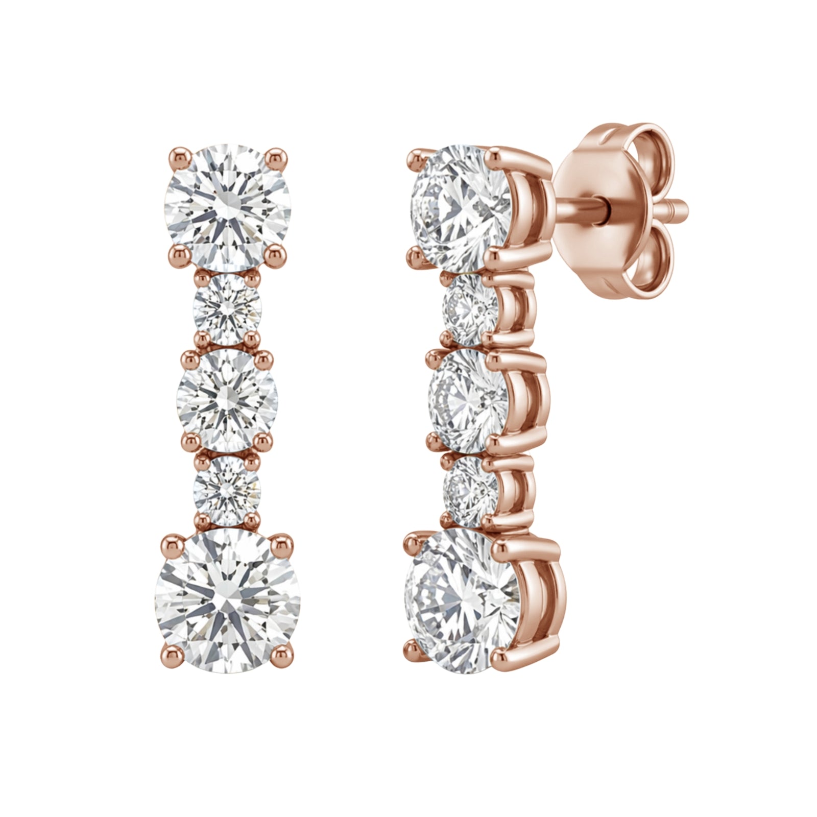 1.00 Carat T.W. Round-cut Lab Grown Diamond (F/VS+) 14K Gold Drop Earrings with Double Notch Post & Pushback