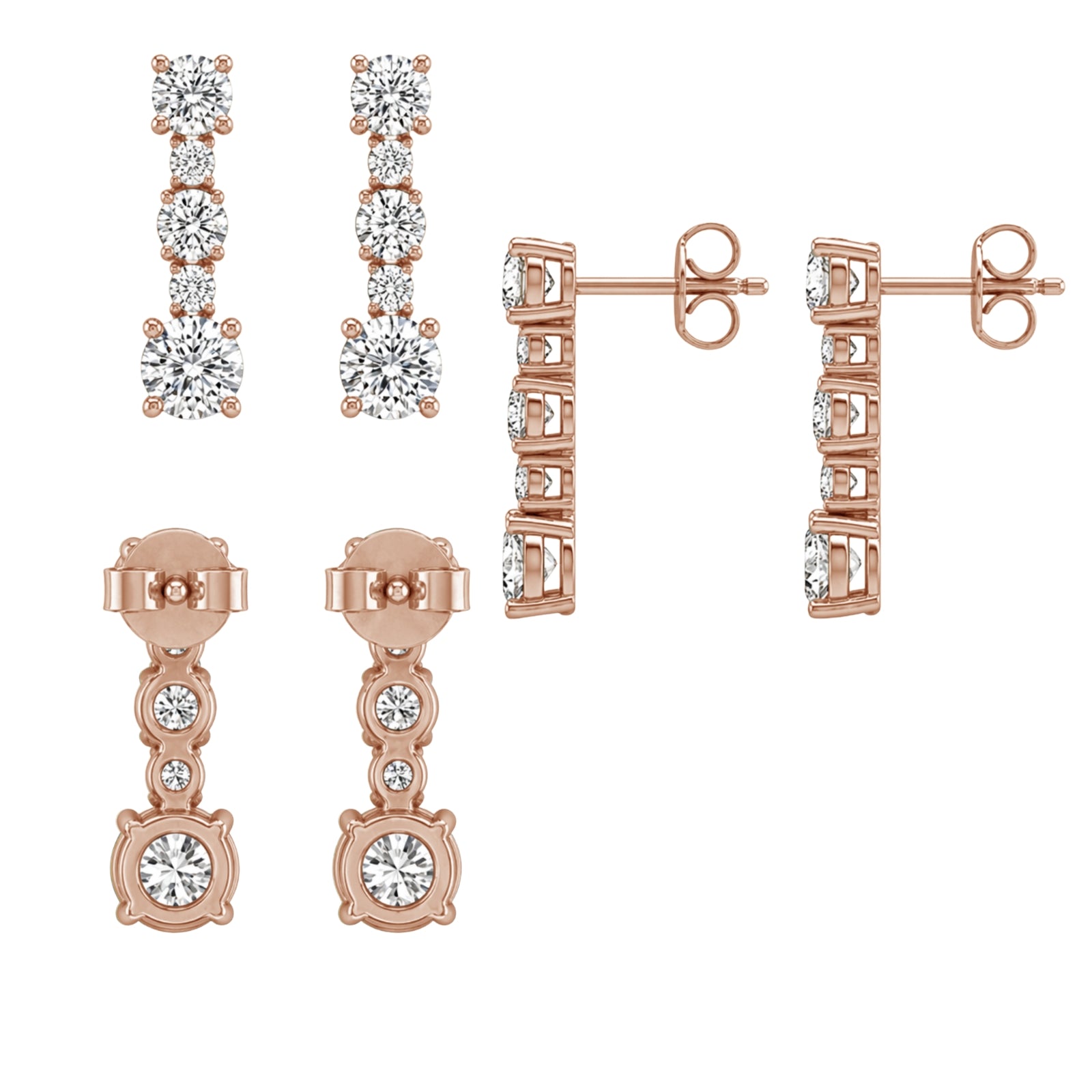 1.00 Carat T.W. Round-cut Lab Grown Diamond (F/VS+) 14K Gold Drop Earrings with Double Notch Post & Pushback