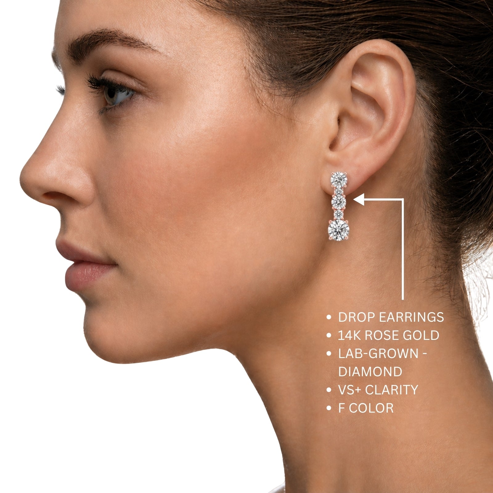 1.00 Carat T.W. Round-cut Lab Grown Diamond (F/VS+) 14K Gold Drop Earrings with Double Notch Post & Pushback